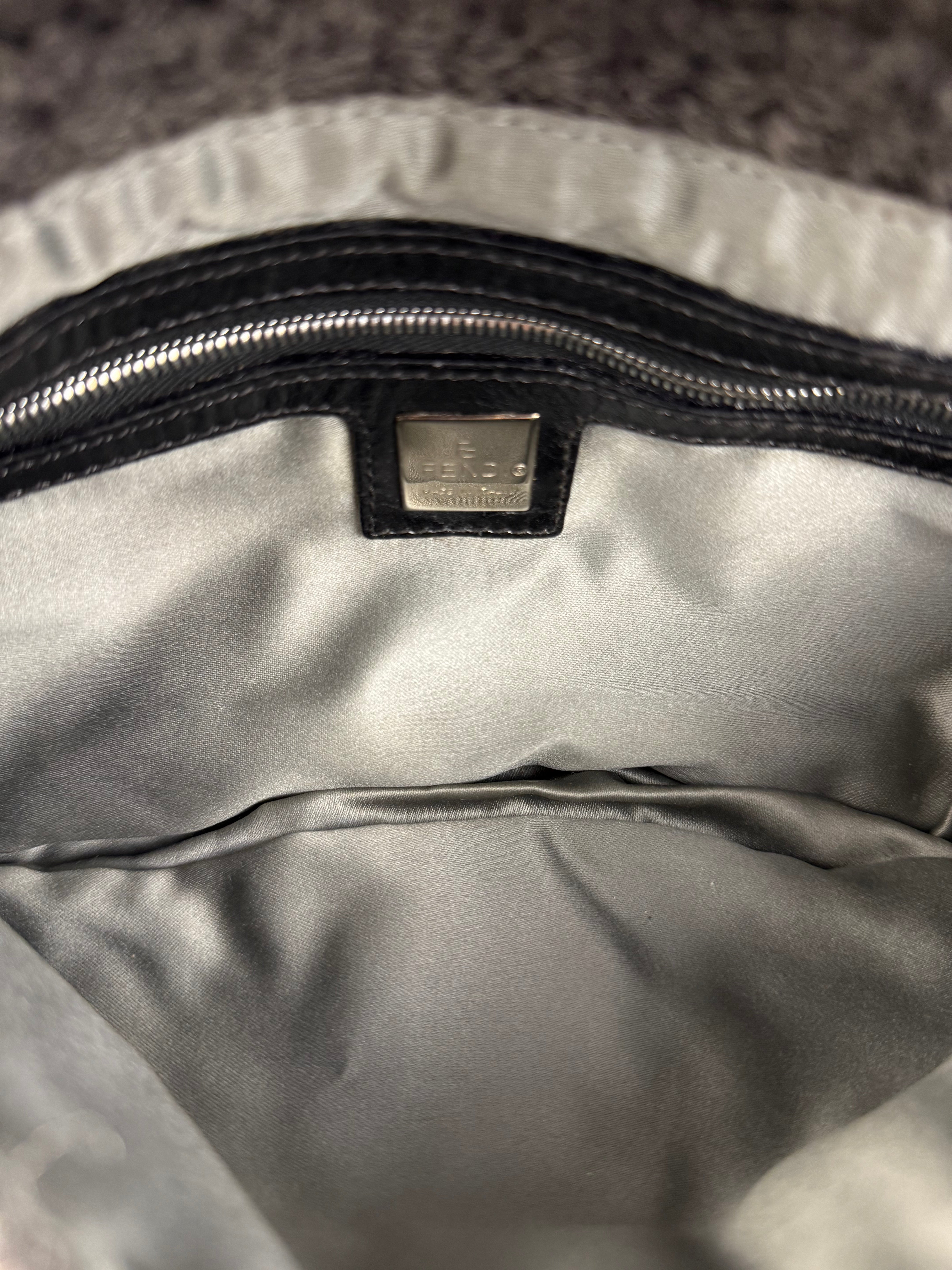 Fendi Grey Wool Crochet FF Baguette Shoulder Bag
