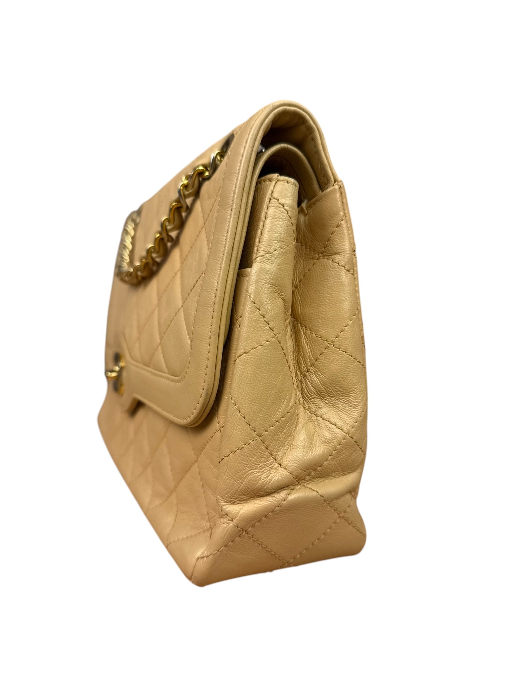 Chanel Beige Quilted Leather Two-Toned Double Flap Bag '94-'96
