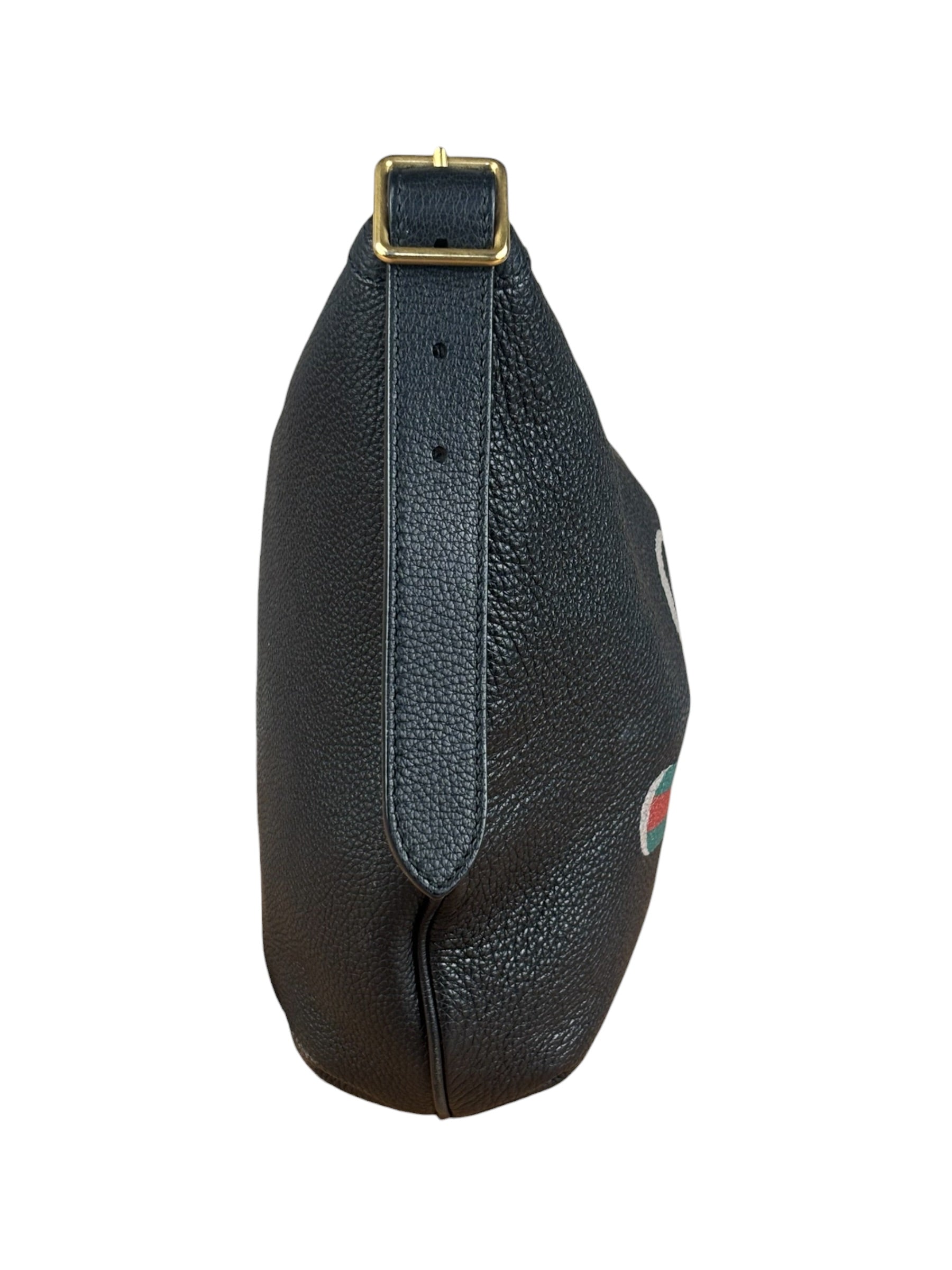 Gucci Black Pebbled Leather Half Moon Hobo Bag