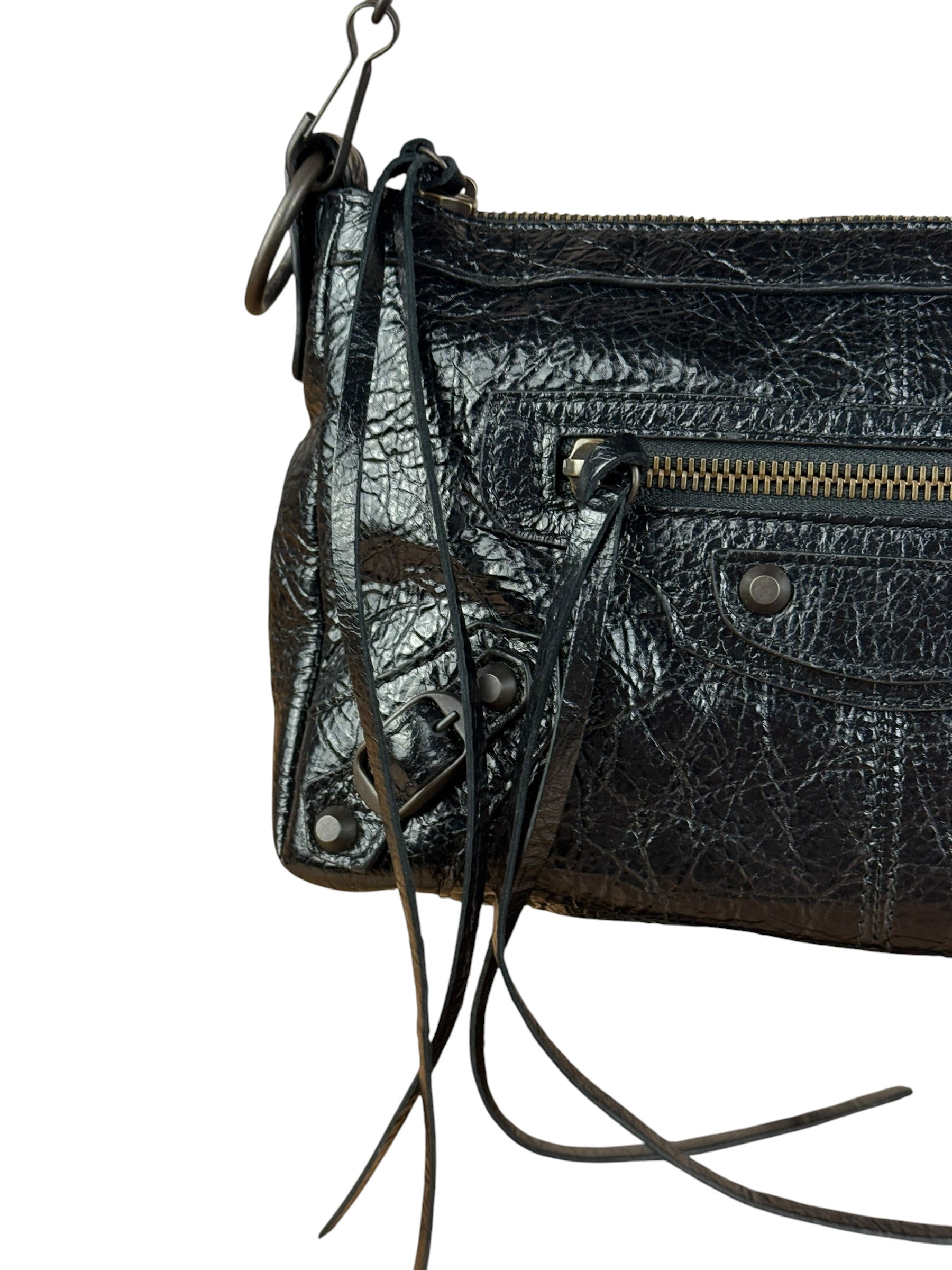 Balenciaga Le City Moto Black Leather Shoulder Pochette