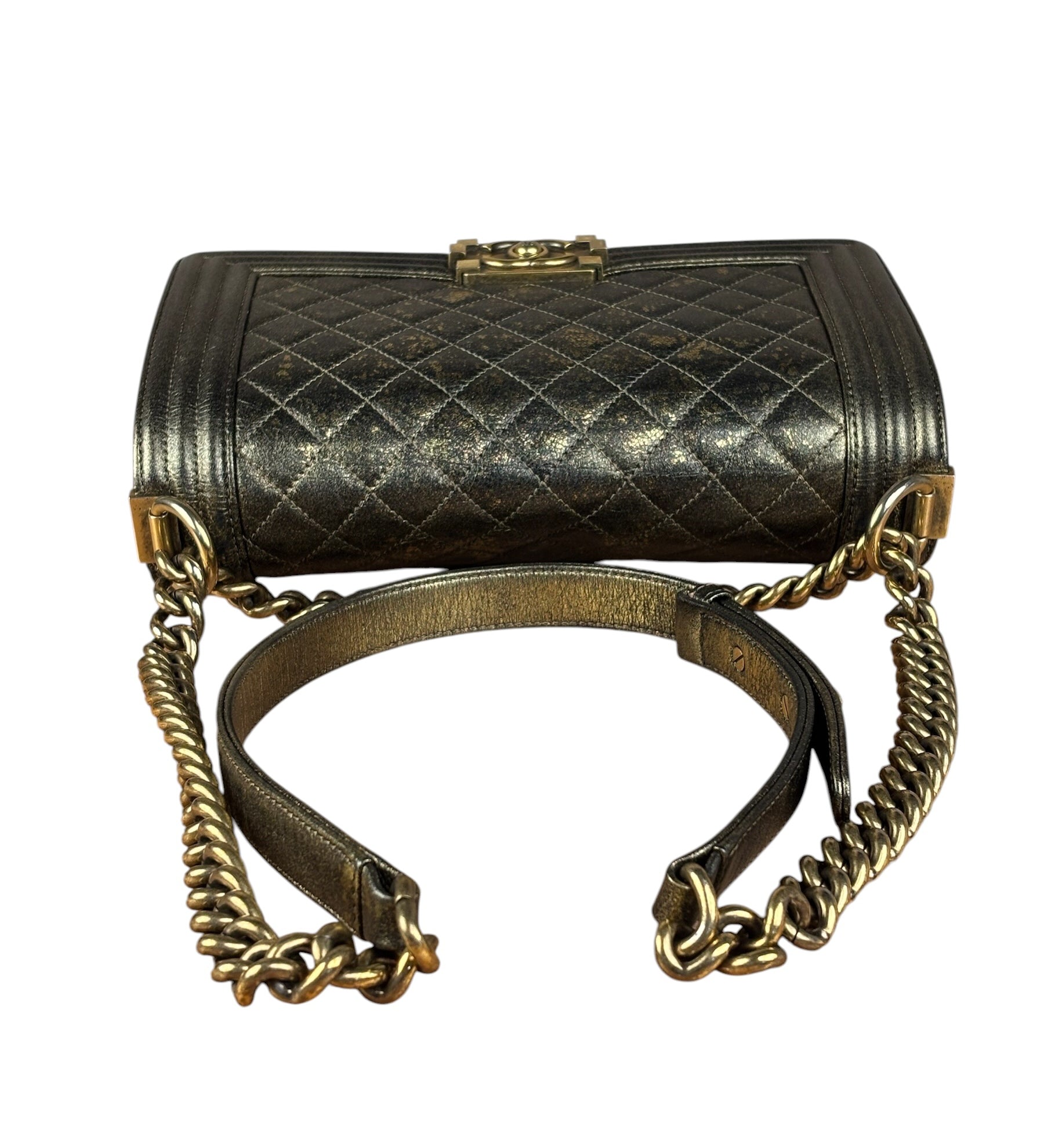 Chanel Metallic Dark Bronze Leather Old Medium Boy Flap Shoulder Bag