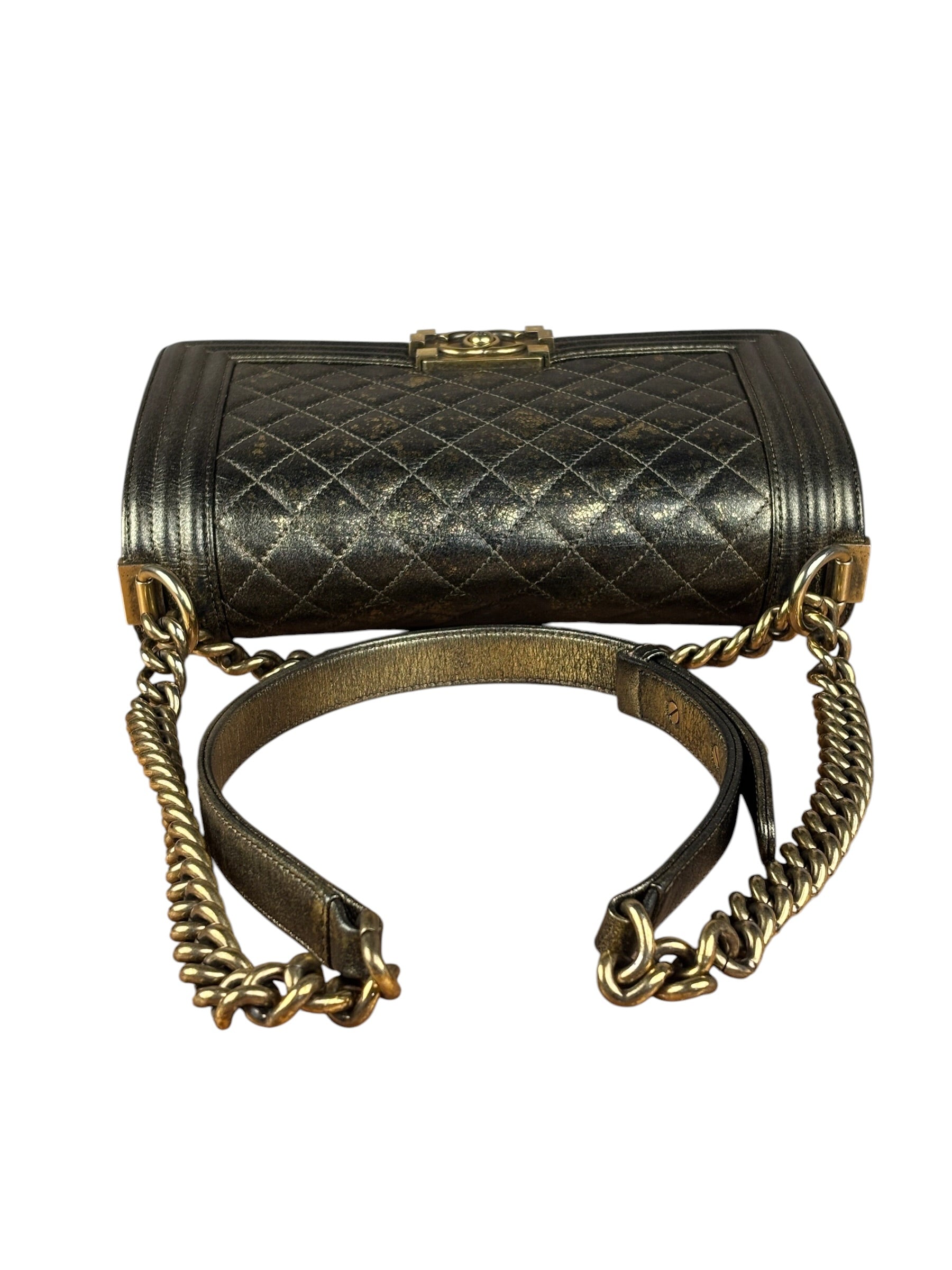Chanel Metallic Dark Bronze Leather Old Medium Boy Flap Shoulder Bag