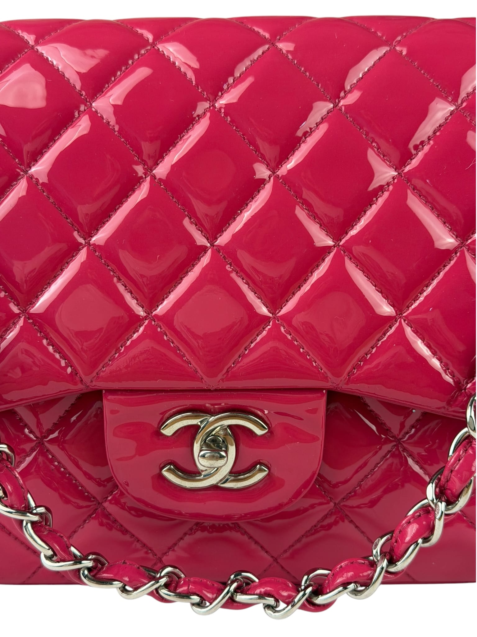 Chanel Hot Pink Large Patent Leather Double Flap Shoulder Bag 2014