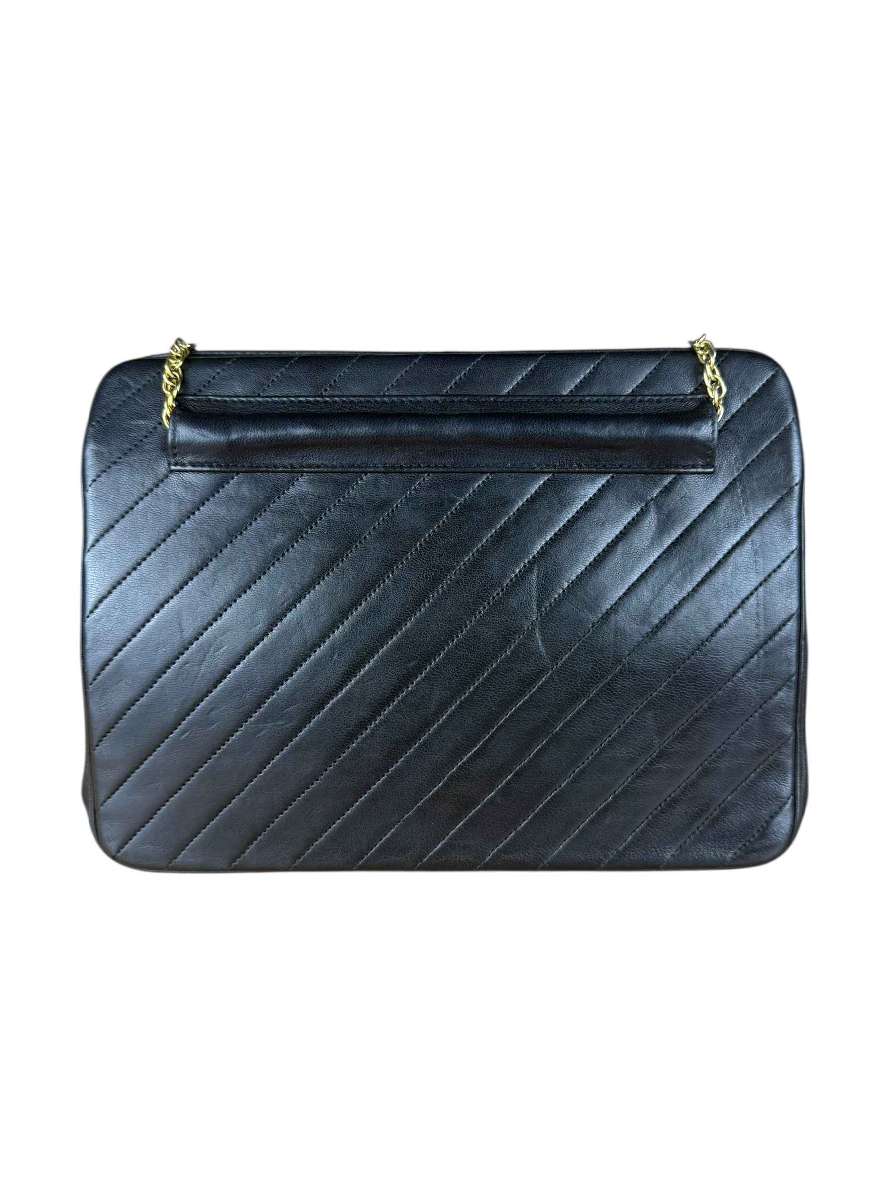 Chanel Vintage Black Chevron Leather Chain Bag