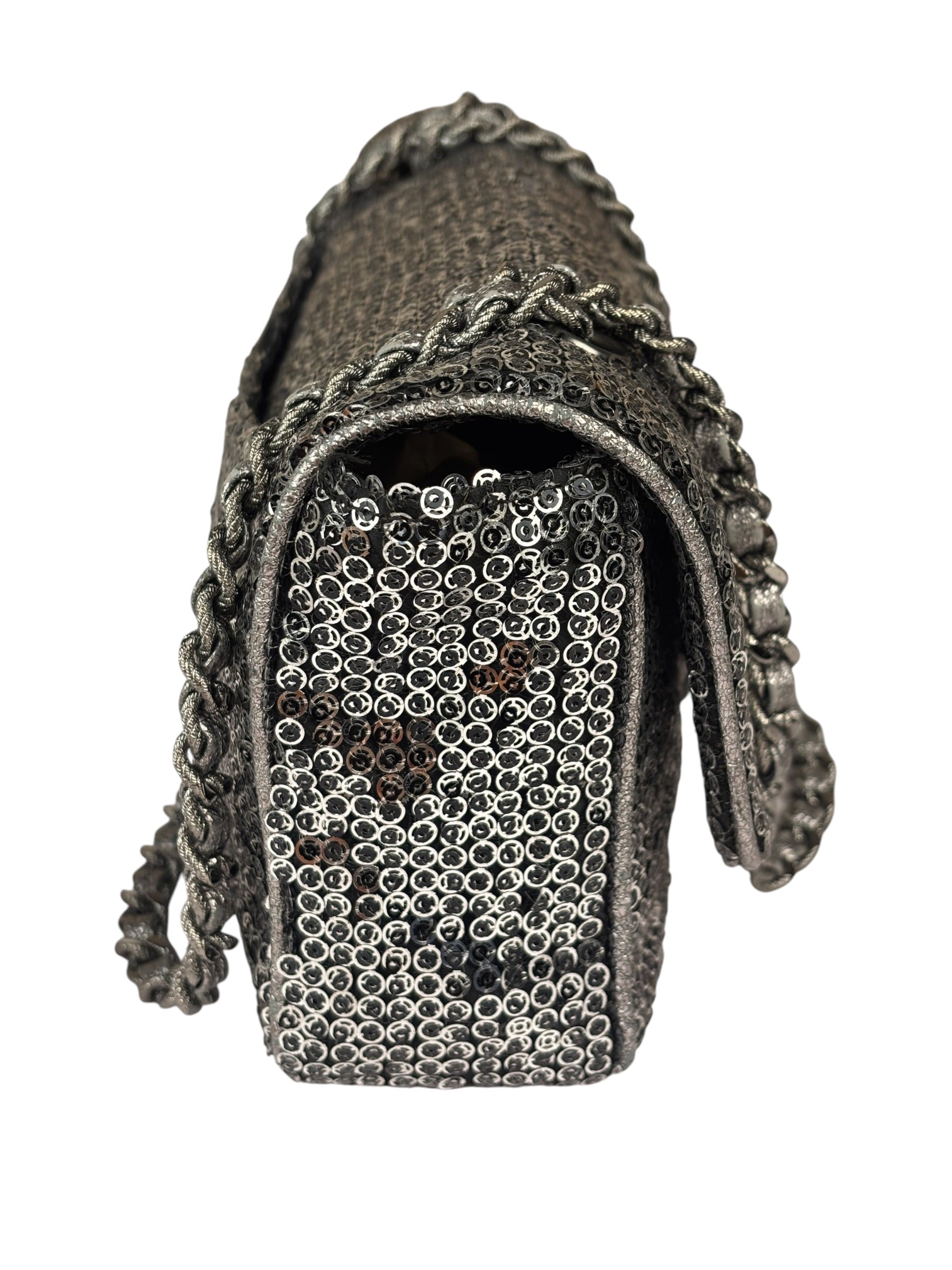 Chanel Silver Sequin East/West Flap Bag 2006