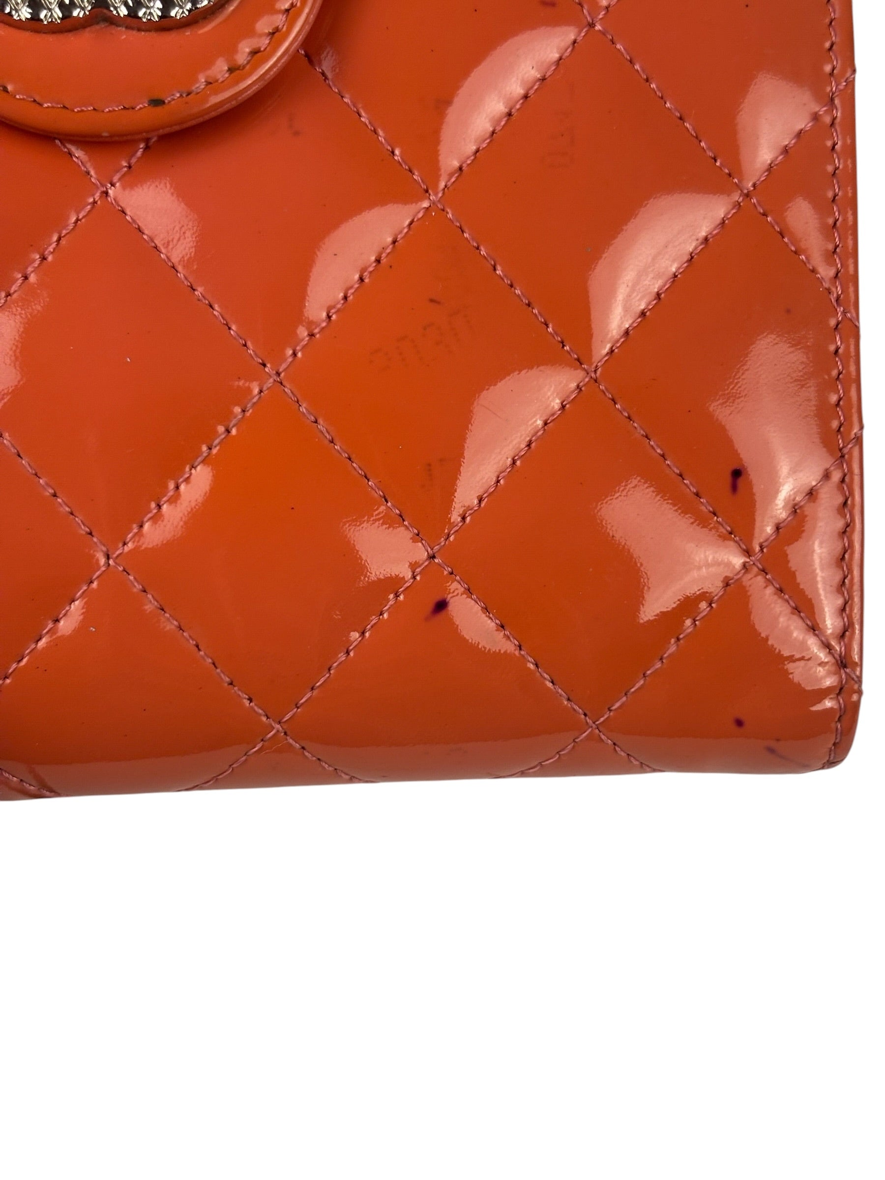 Chanel Peach Patent Quilted Compact Zip Wallet 2011