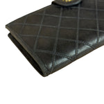 Chanel Vintage Dark Brown Leather Quilted CC Long Wallet