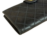 Chanel Vintage Dark Brown Leather Quilted CC Long Wallet
