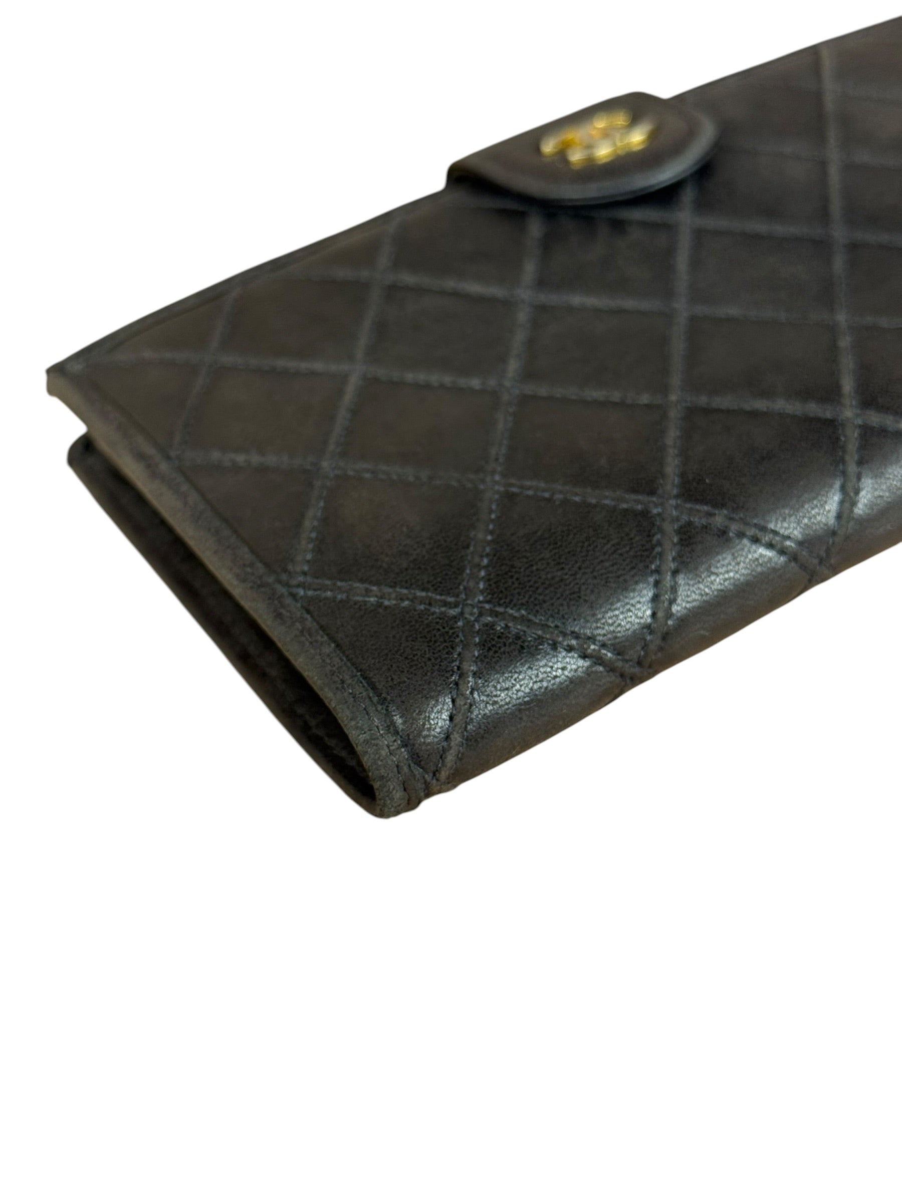 Chanel Vintage Dark Brown Leather Quilted CC Long Wallet