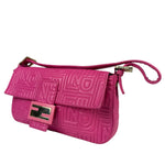 Fendi Pink Leather Logo Embossed Baguette