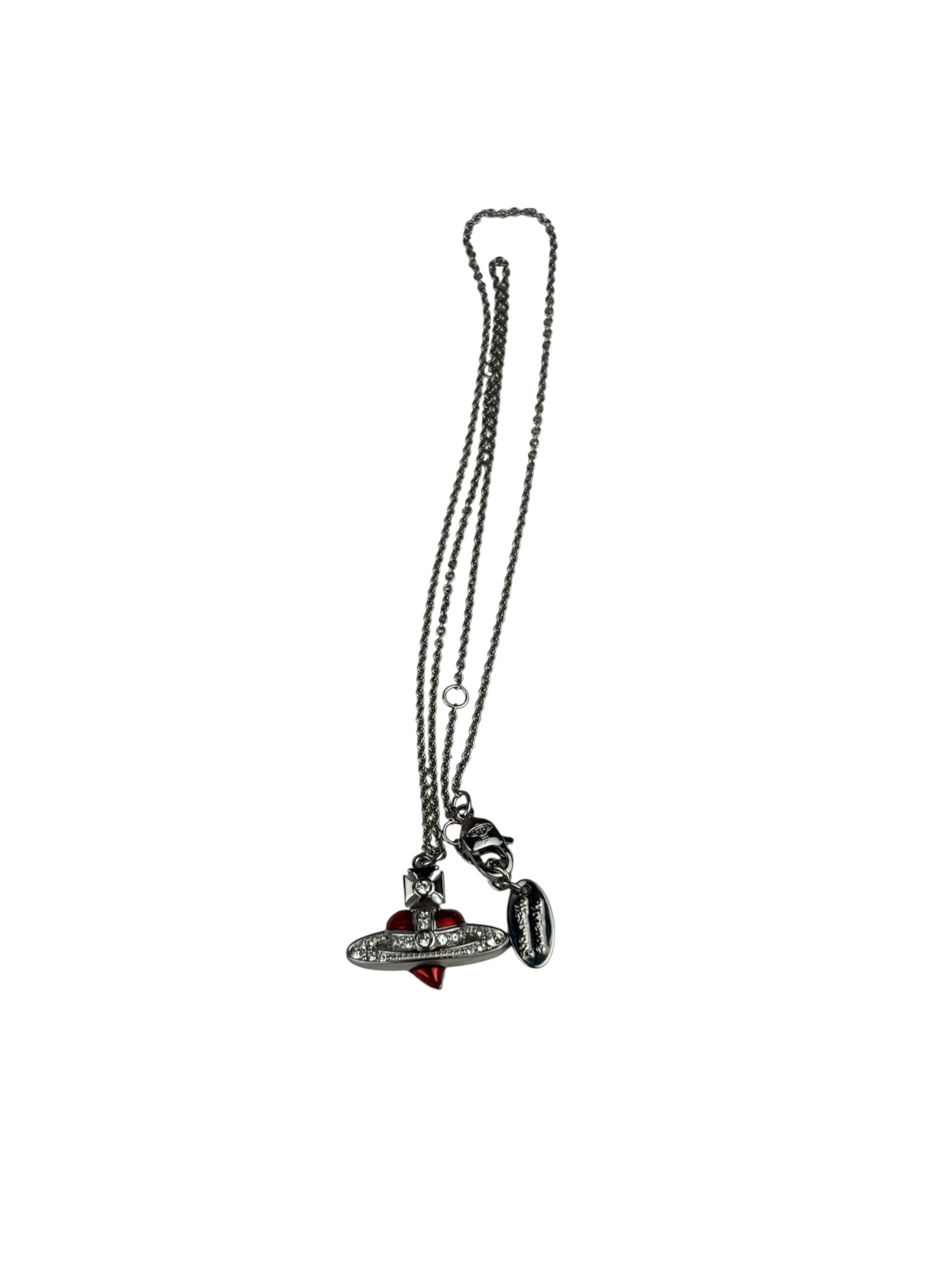 Vivienne Westwood Orb Red Diamante Heart Pendant Necklace