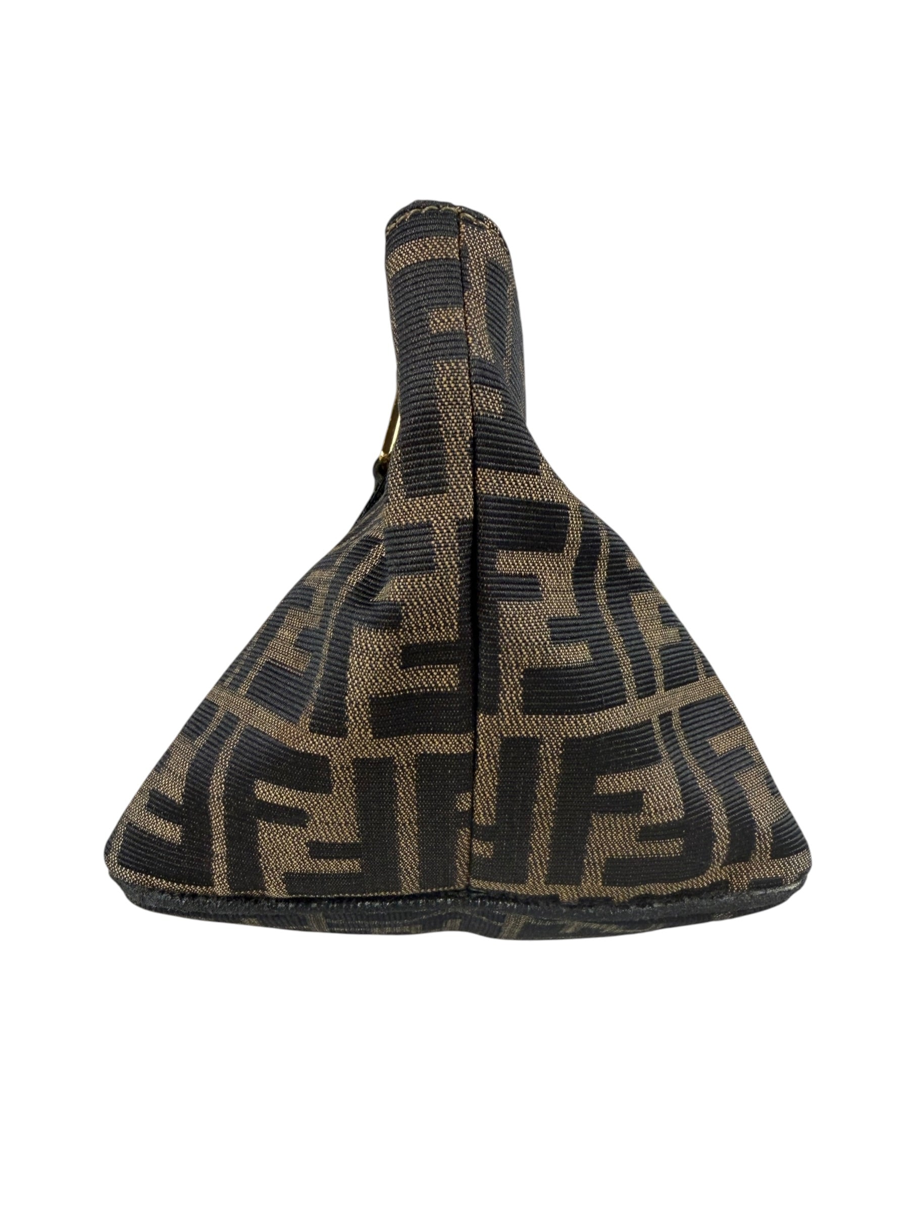 Fendi FF Black Leather Trim Zucca Mamma Pochette