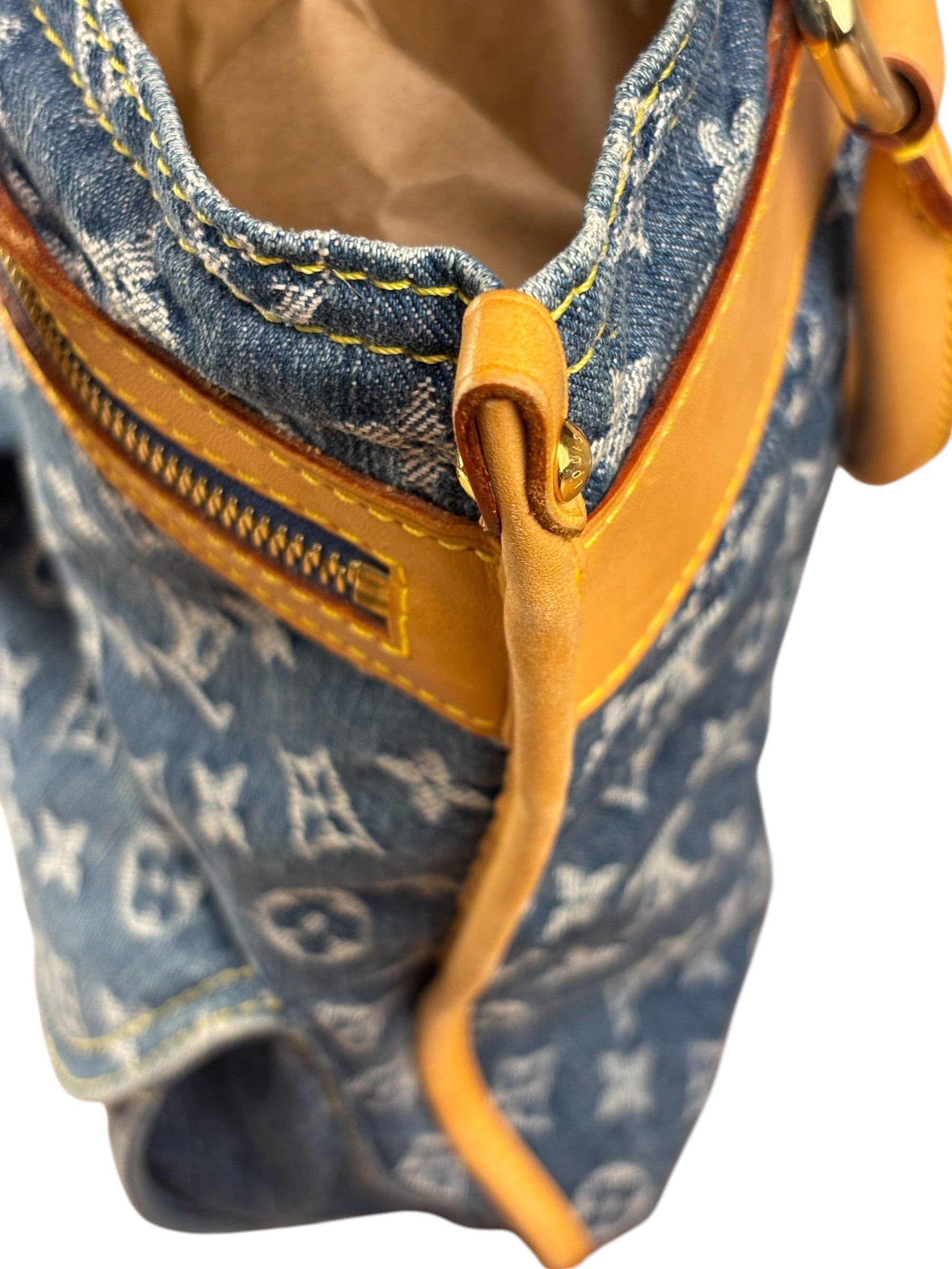 Louis Vuitton Vintage Demin Leather Trim Flat Shopper Tote Bag