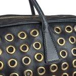 Prada Vintage Black Leather Nappa Metal Grommet Bauletto Handbag