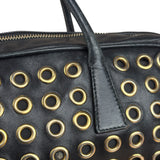 Prada Vintage Black Leather Nappa Metal Grommet Bauletto Handbag
