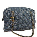 Chanel Blue Leather Trim/Nylon Tweed Stitch Puffer Chain Shoulder Bag 2010