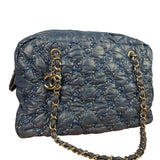 Chanel Blue Leather Trim/Nylon Tweed Stitch Puffer Chain Shoulder Bag 2010