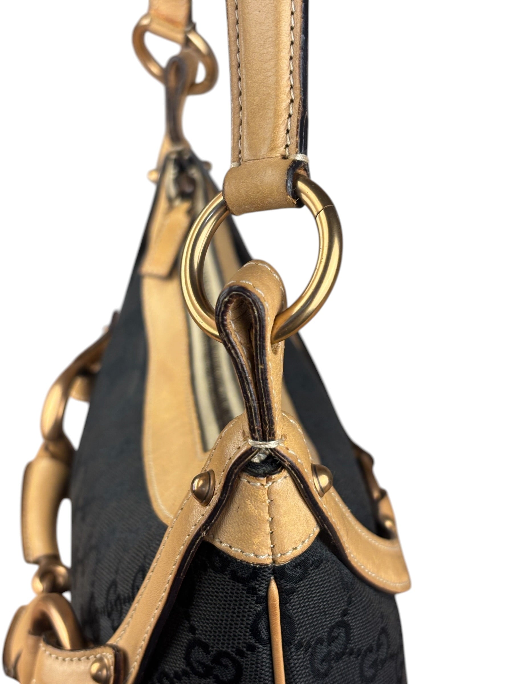 Gucci Vintage Black GG Horsebit Shoulder Bag