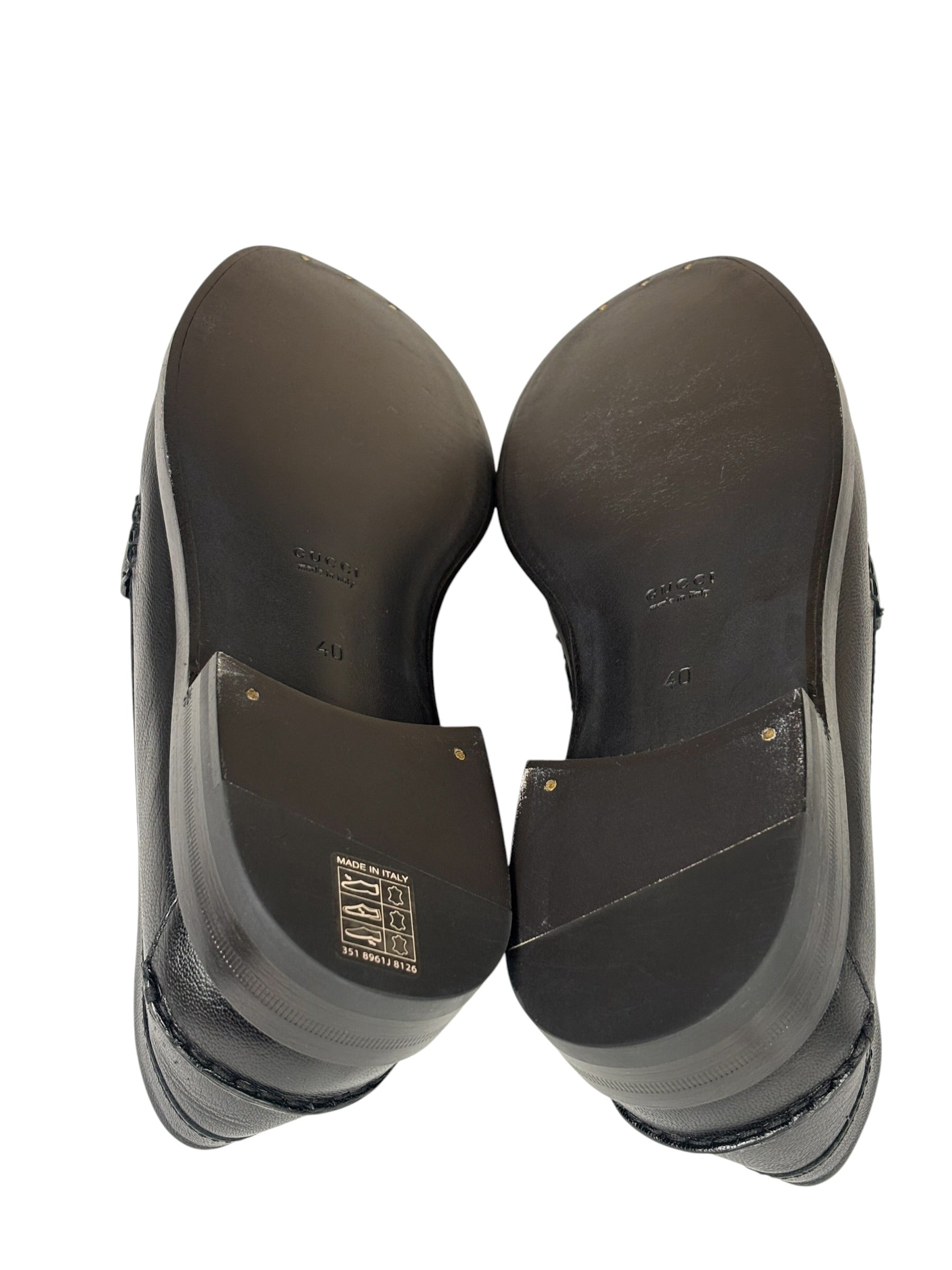 Gucci Black Leather Plaque Loafers