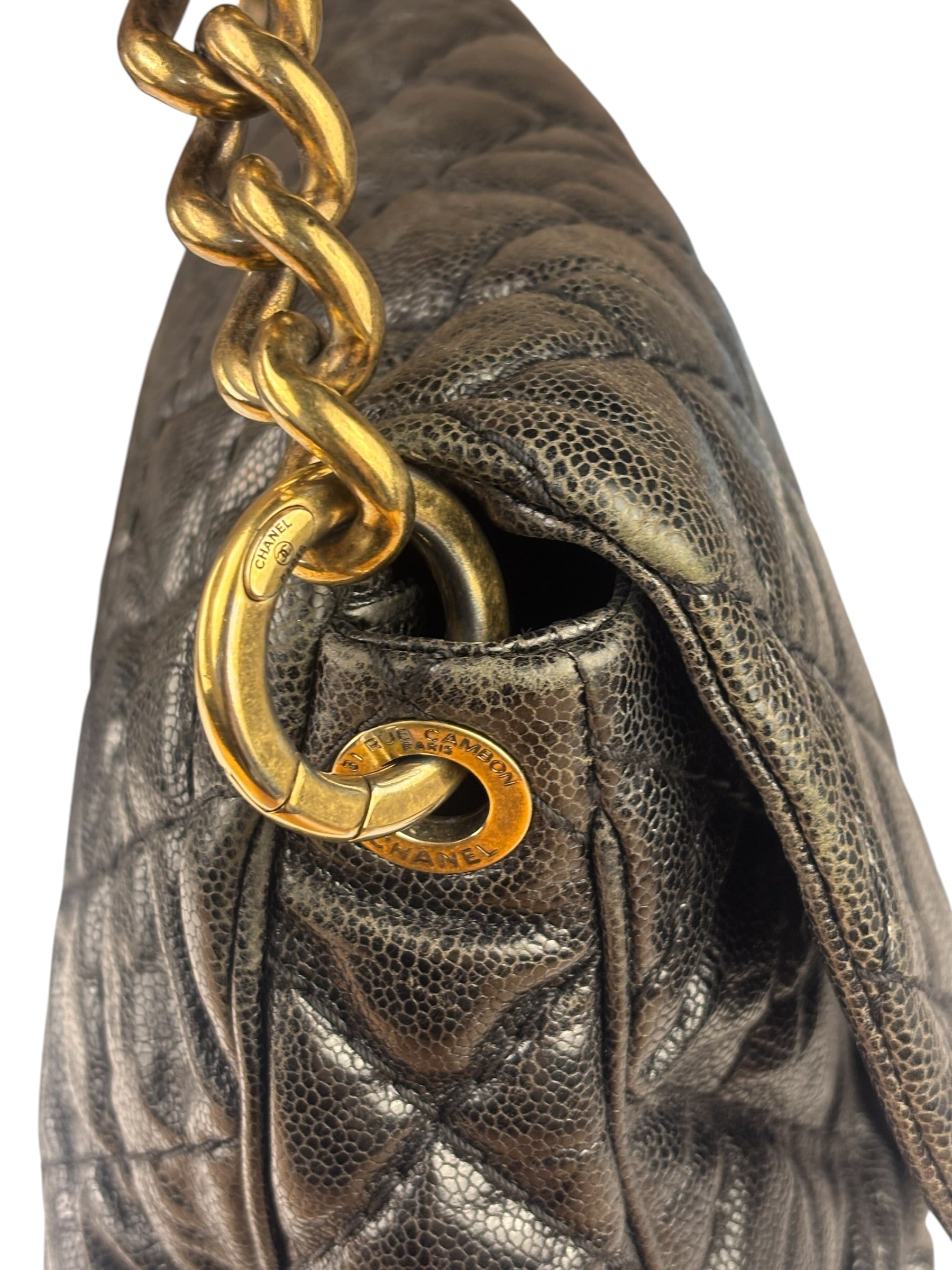 Chanel Black Caviar Quilted Coco Pleats Flap Two-Way Bag 2012