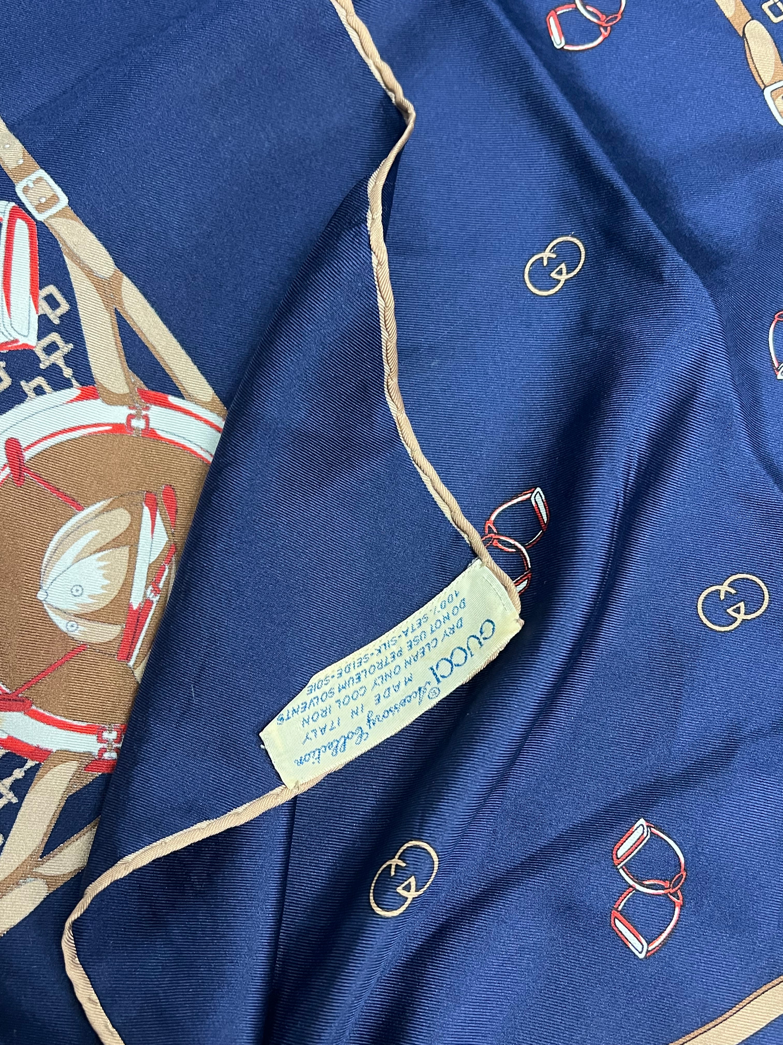 Gucci Navy Horseshoe Silk Scarf