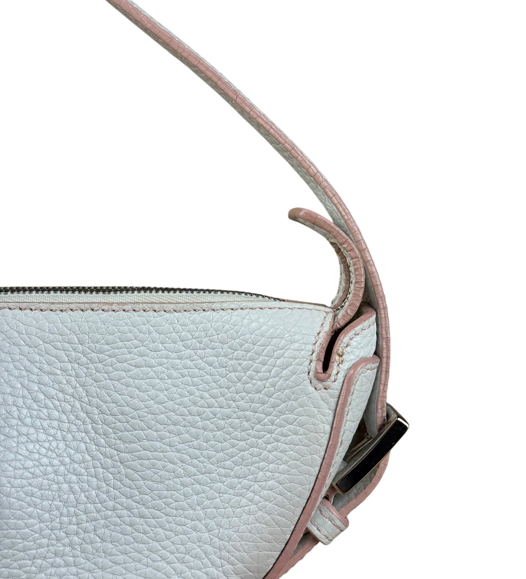 Loewe White Pebbled Leather Pink Trim Mini Boat Pochette