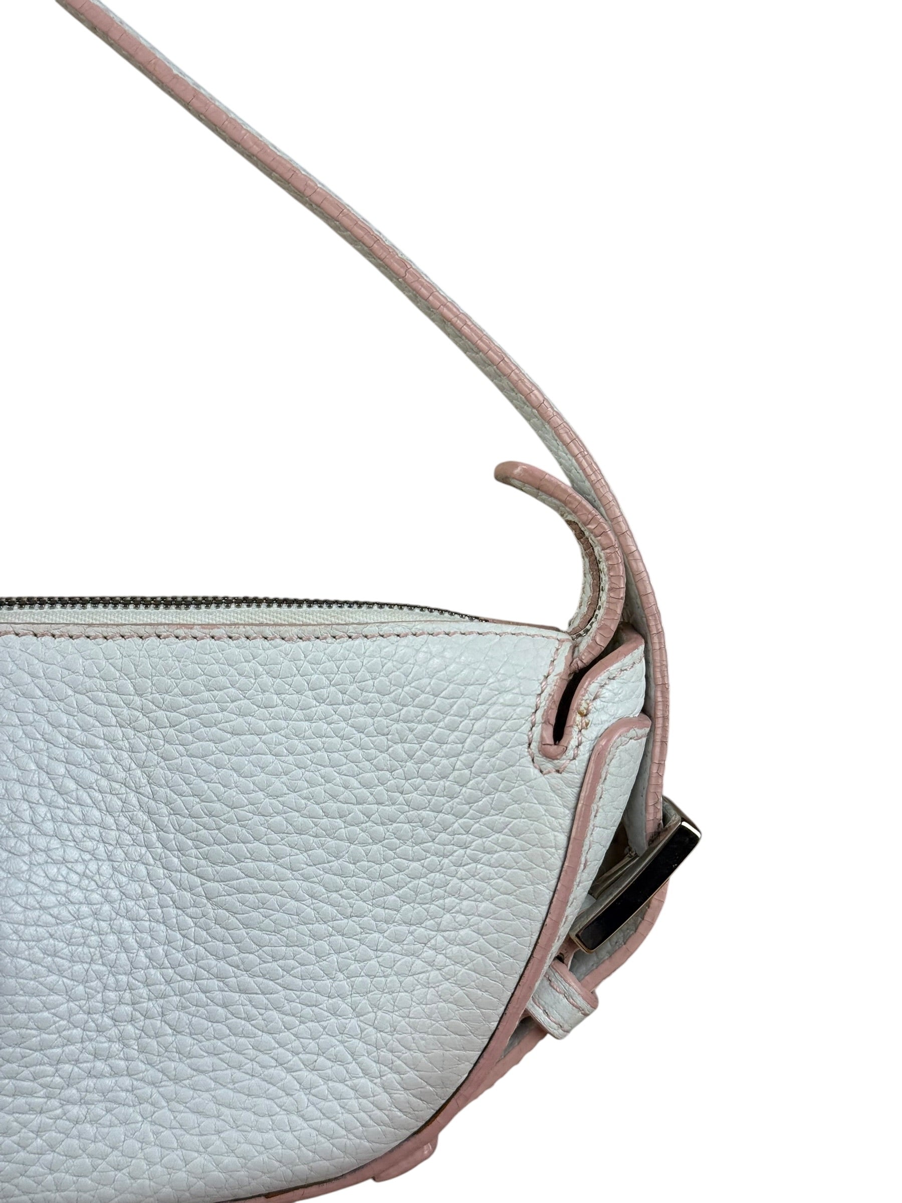 Loewe White Pebbled Leather Pink Trim Mini Boat Pochette