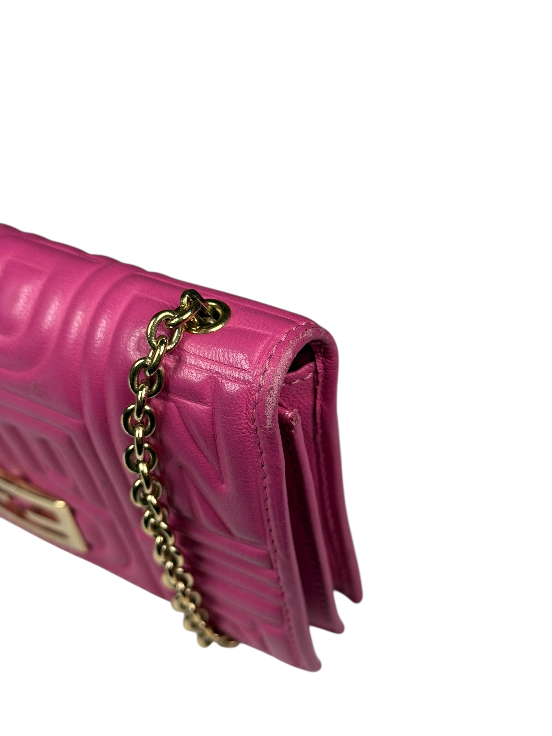 Fendi Roma Pink Leather Embossed Wallet on Chain