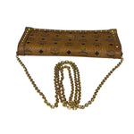 MCM Brown Leather Monogram Studded Long Wallet On Chain