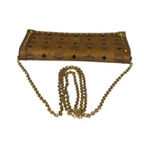 MCM Brown Leather Monogram Studded Long Wallet On Chain