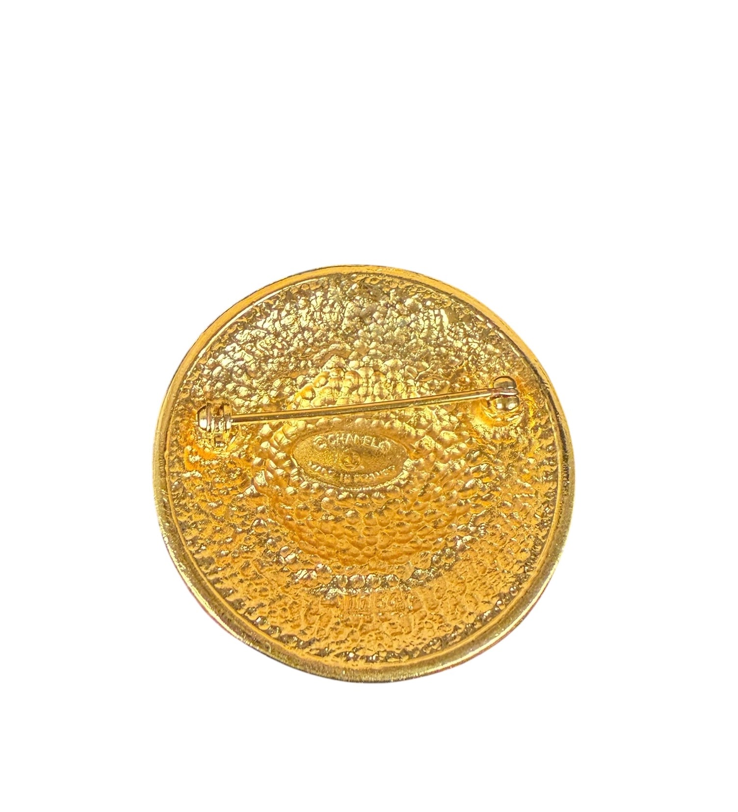 Chanel Vintage Gilded Sunburst Medalliion Button Brooch 1980s