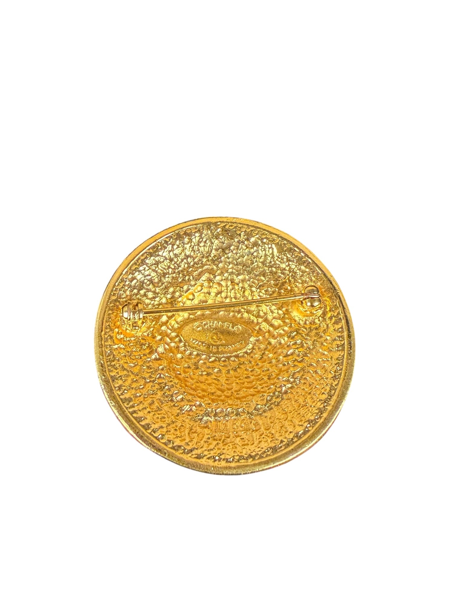 Chanel Vintage Gilded Sunburst Medalliion Button Brooch 1980s