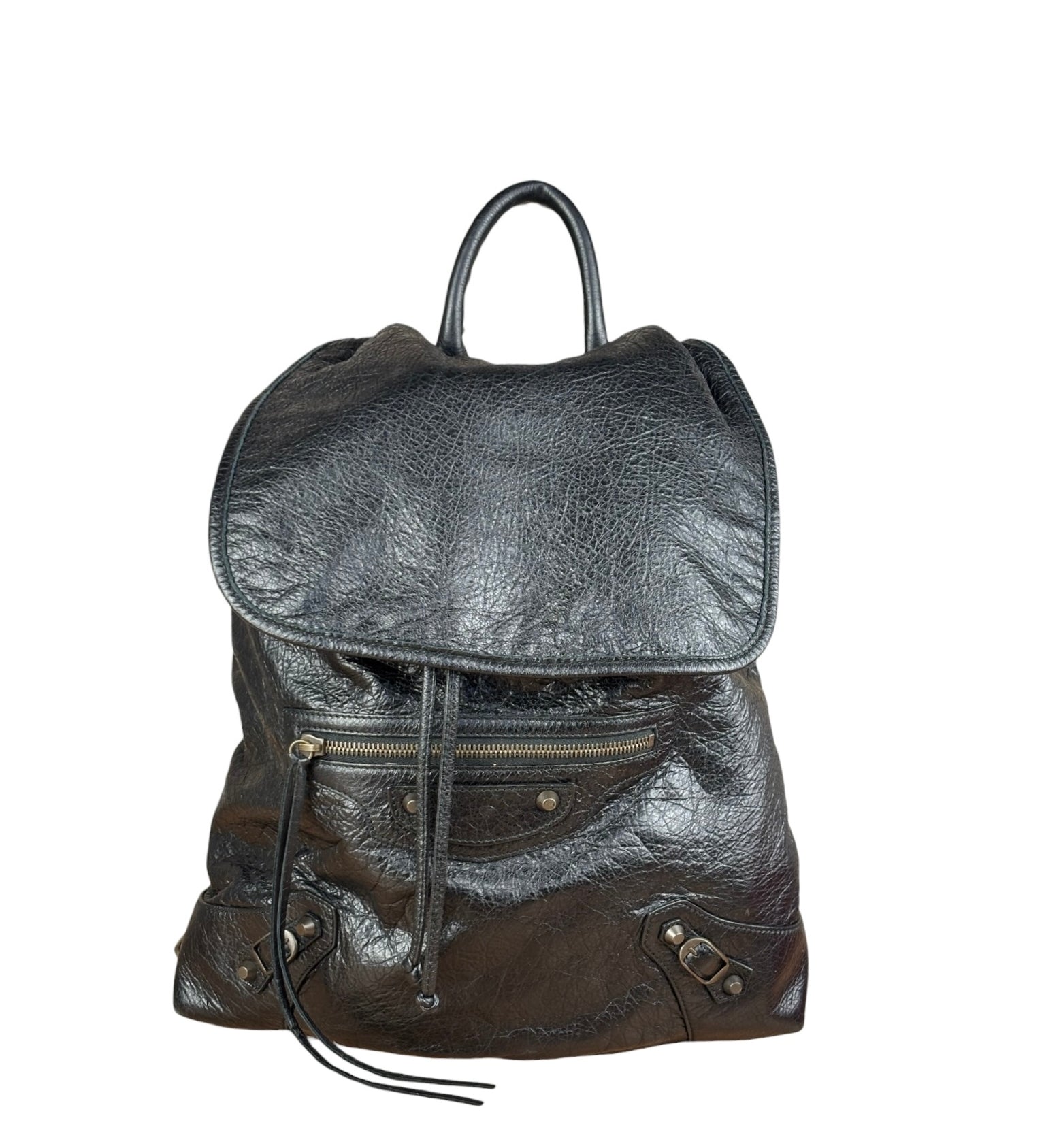 Balenciga Black Leather Classic Traveler Backpack