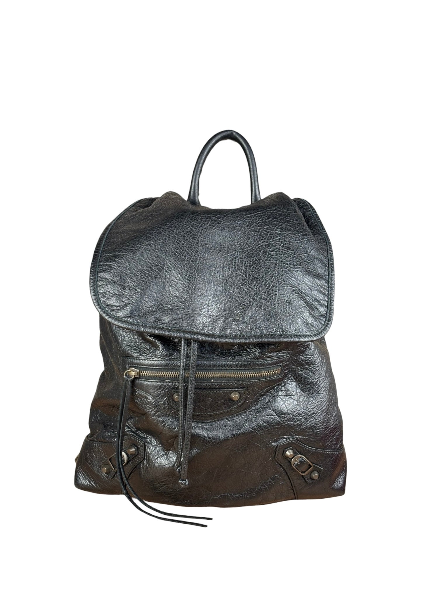 Balenciga Black Leather Classic Traveler Backpack