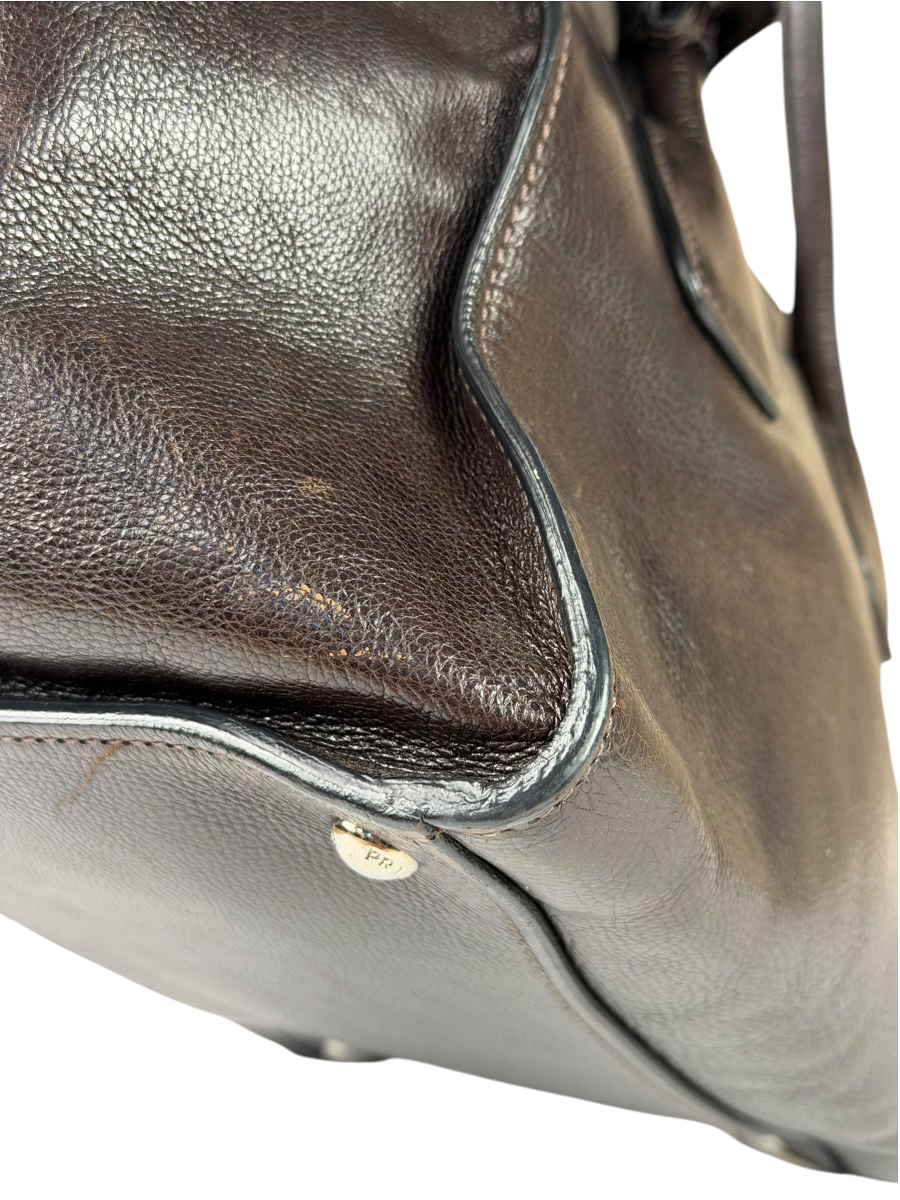 Prada Dark Brown Calf Leather Glace Twin-Pocket Tote