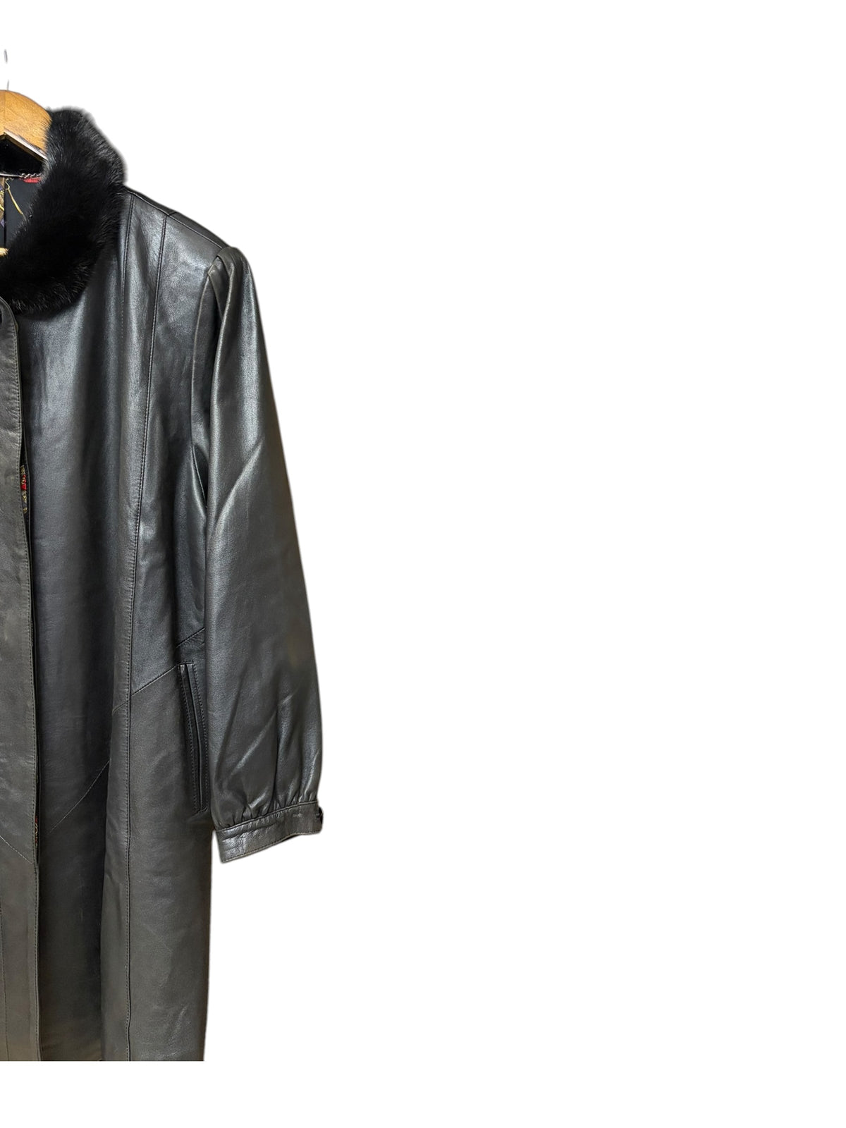 Vintage Compiacere Black Sheepskin Leather Mink Fur Collar Jacket
