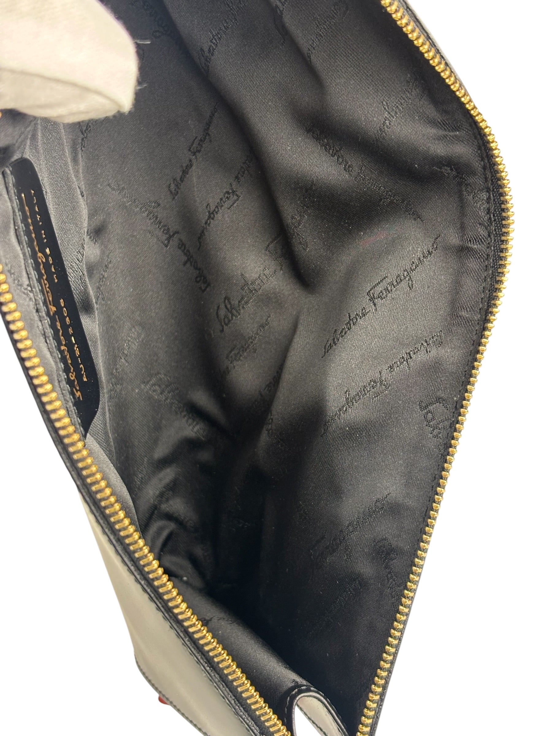 Salvatore Ferragamo Vintage Black Gancini Leather Baguette