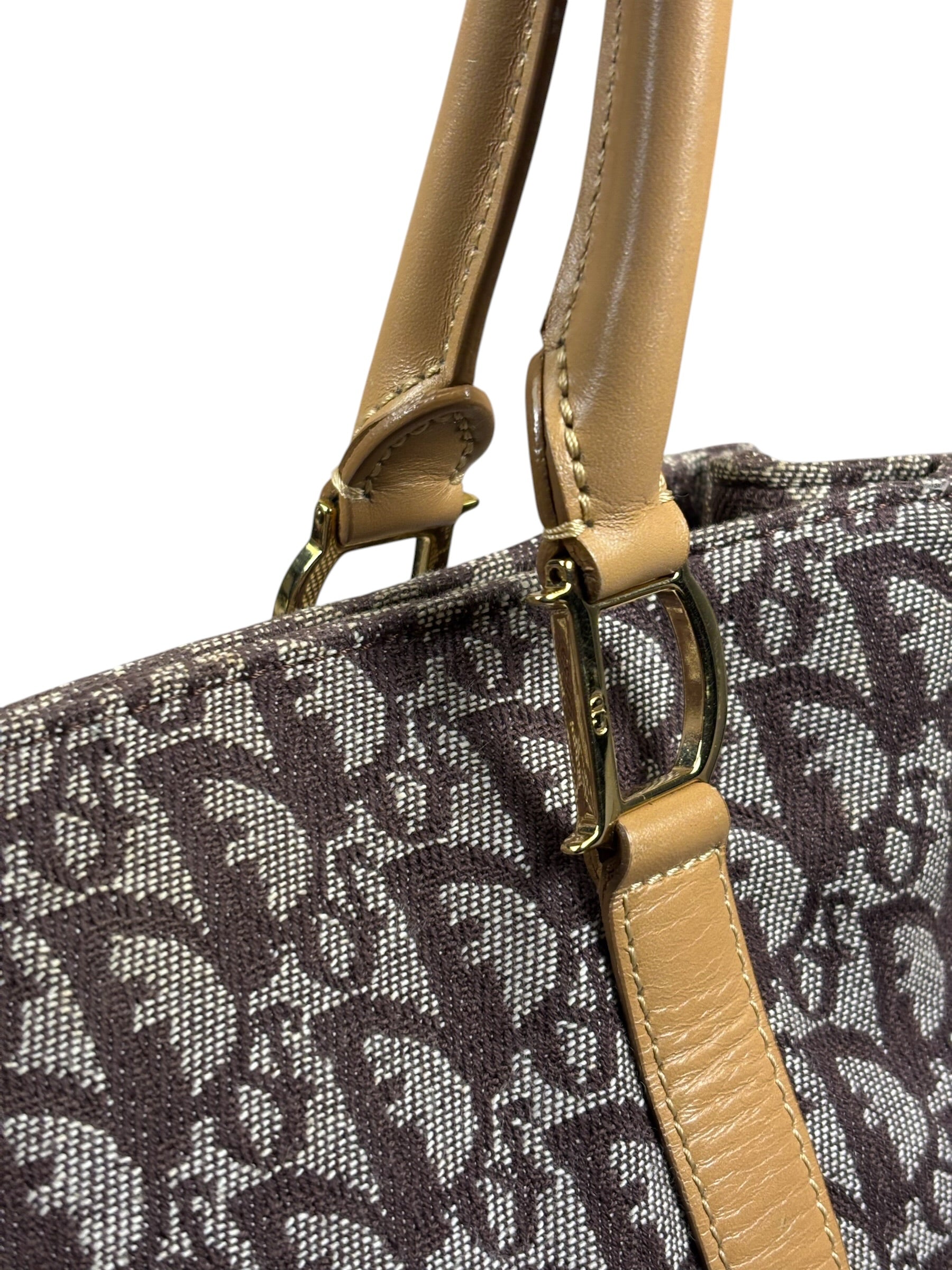 Christian Dior Brown Leather Trim Canvas Trotter Tote