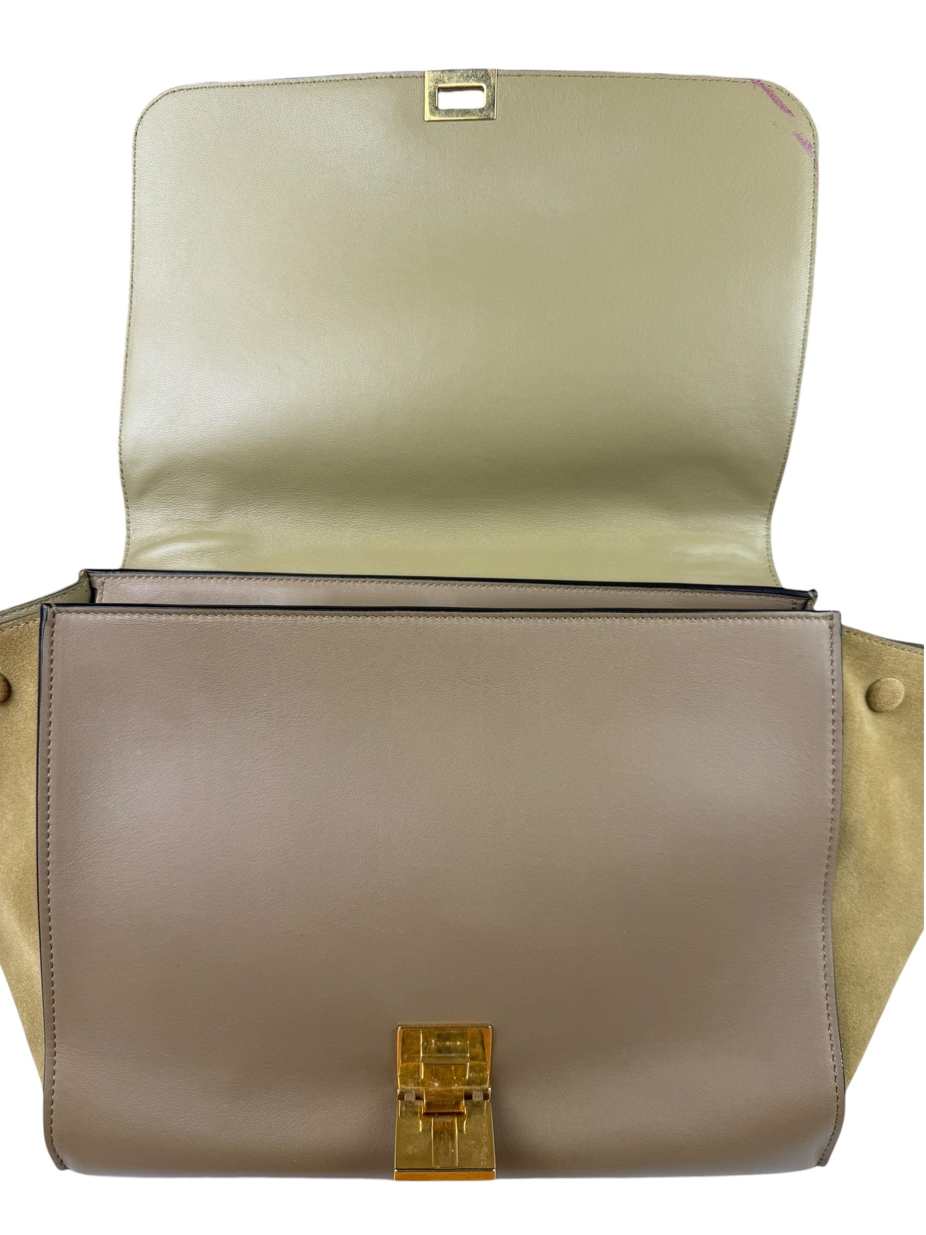 Celine Tri-Color Beige Leather/Suede Trapeze Medium Two-Way Bag