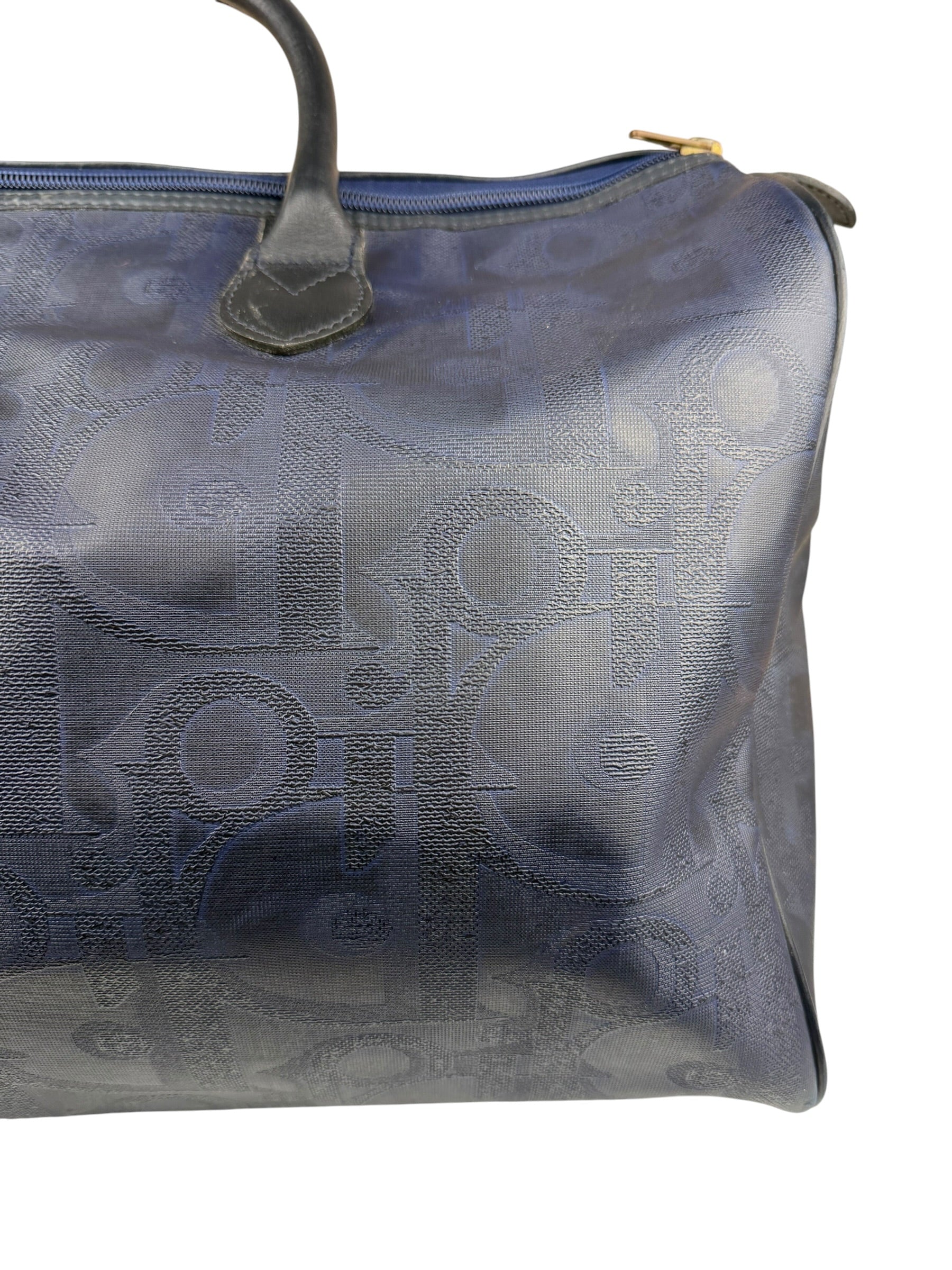 Christian Dior Vintage Navy Coated Canvas Boston Bag
