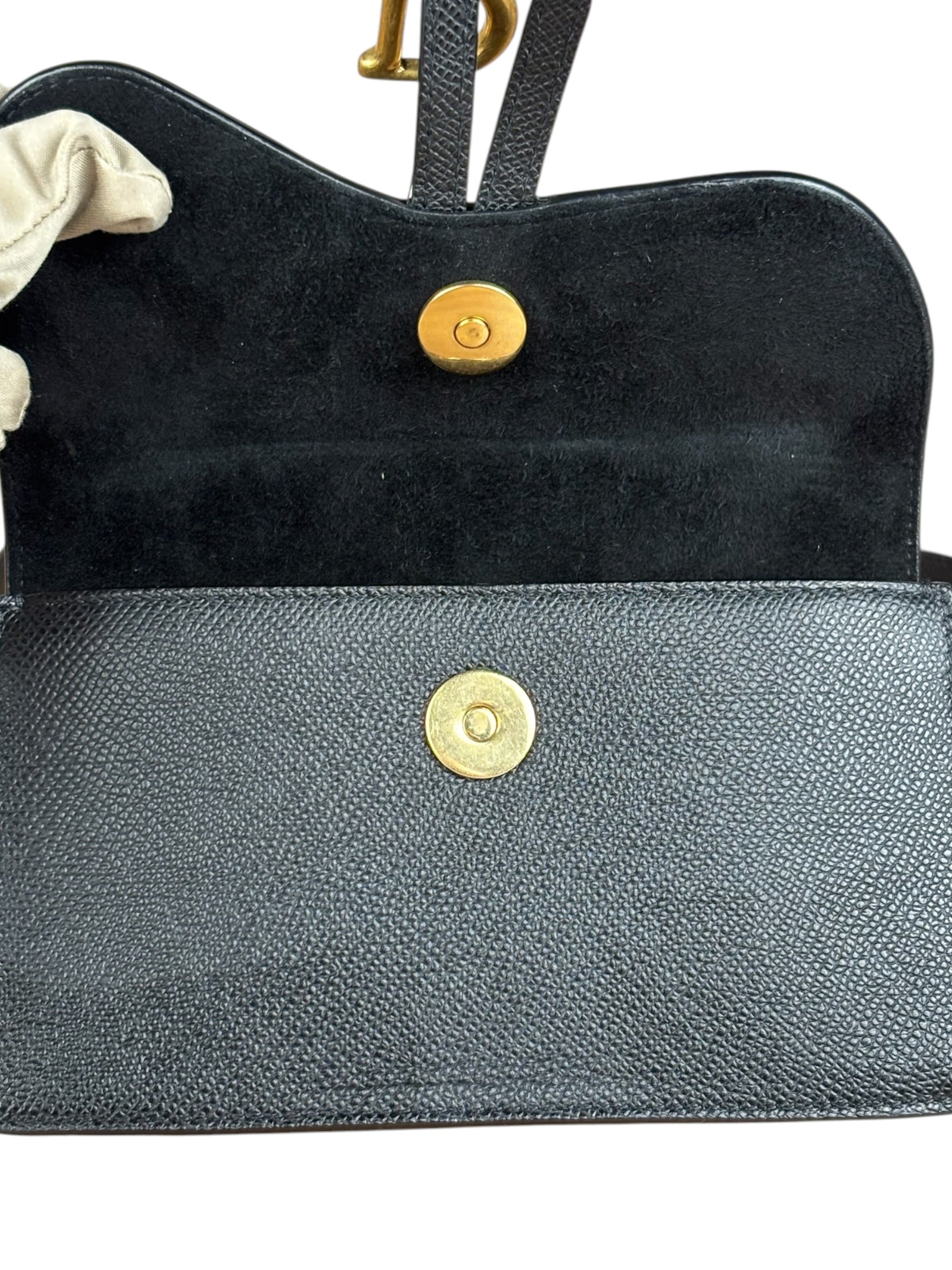Christian Dior Black Grained Leather Saddle Belt Bag