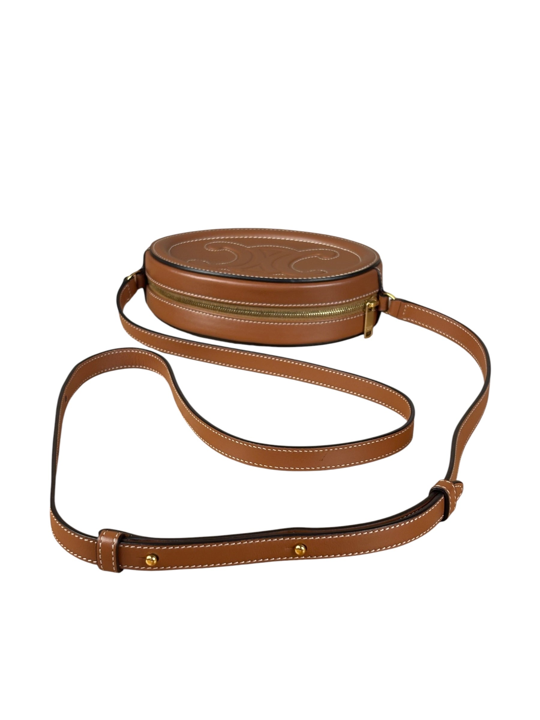 Celine Cuir Triomphe Oval Crossbody Brown
