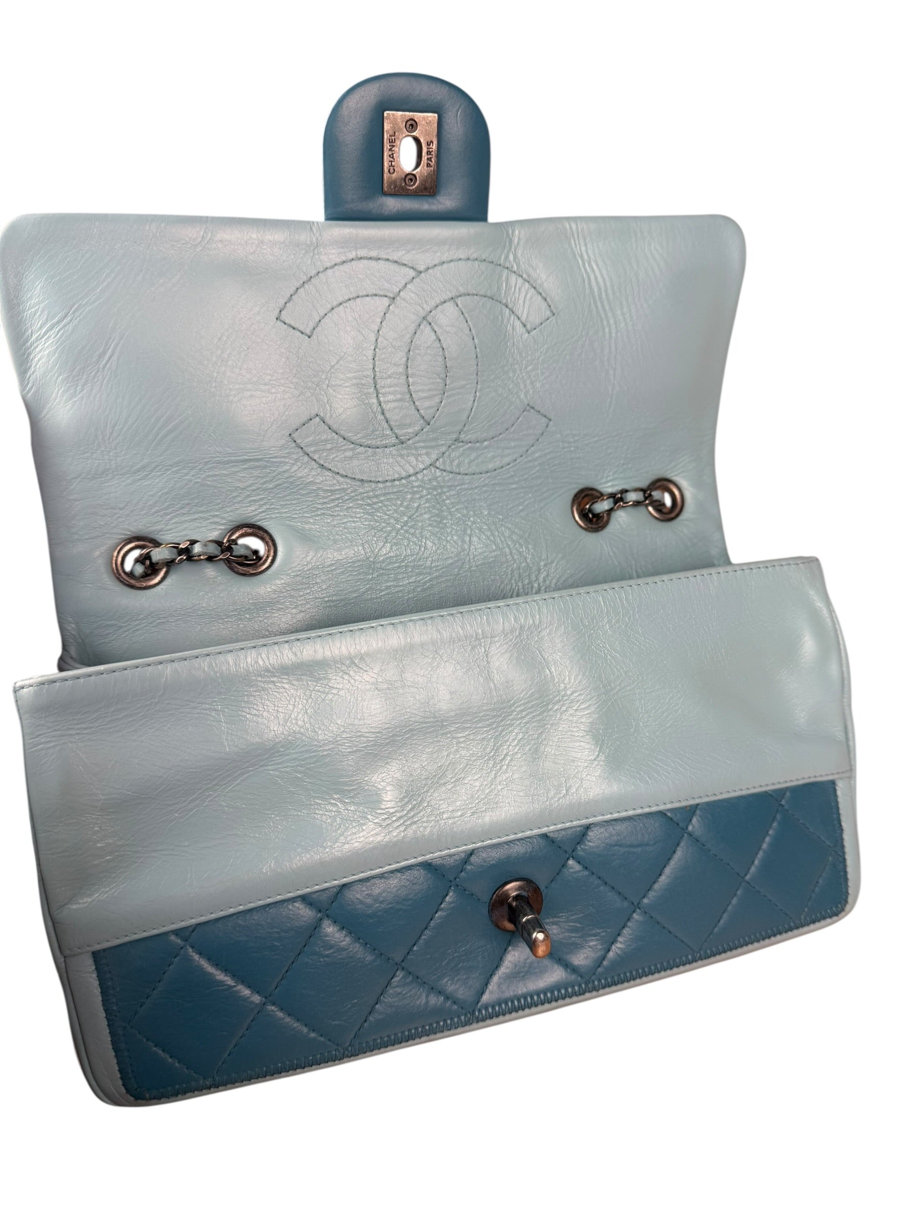 Chanel CC Two-Toned Blue Leather Flap Bag 2014