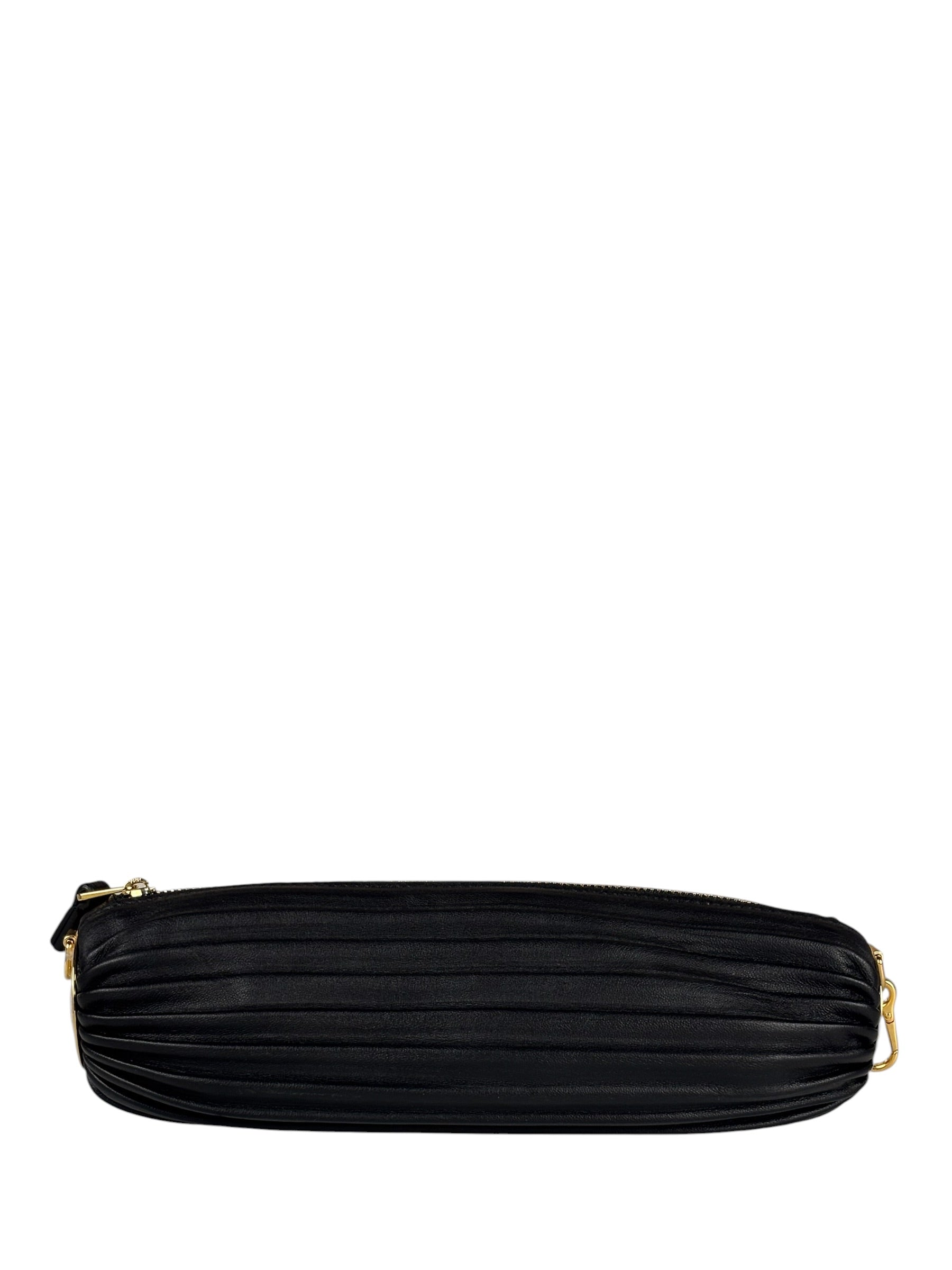 Loewe Leather Bracelet Pleated Pouch Bag Black