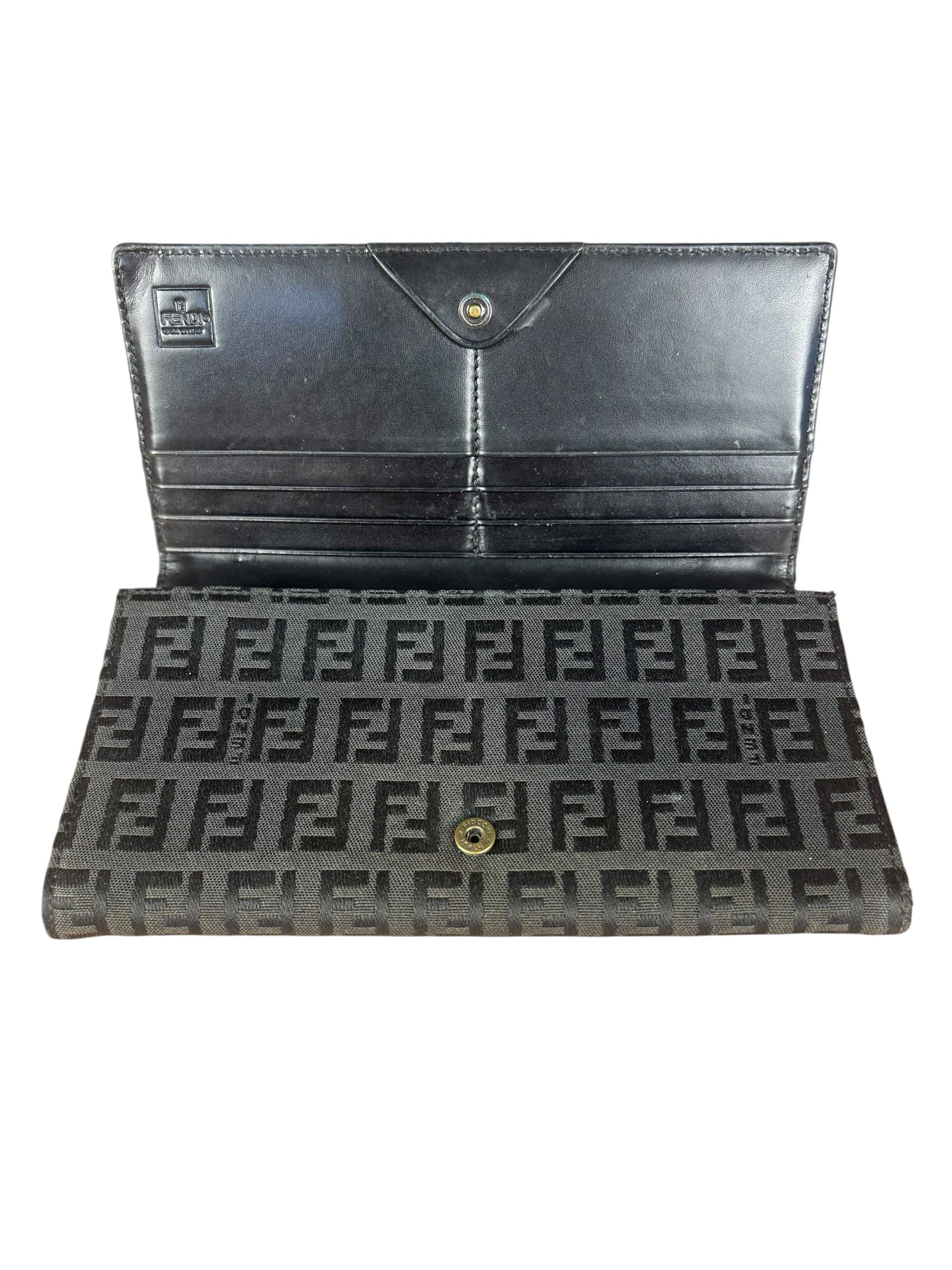 Fendi Vintage Black Zucca Print Long Wallet