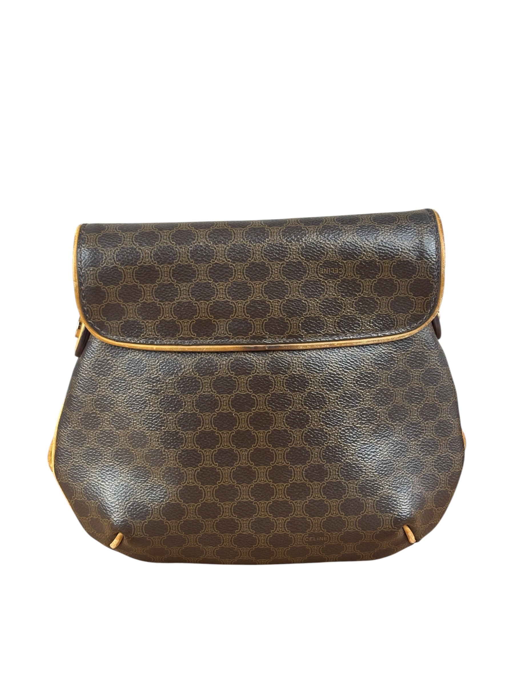 Celine Vintage Leather Macadam Double Pocket Shoulder Bag