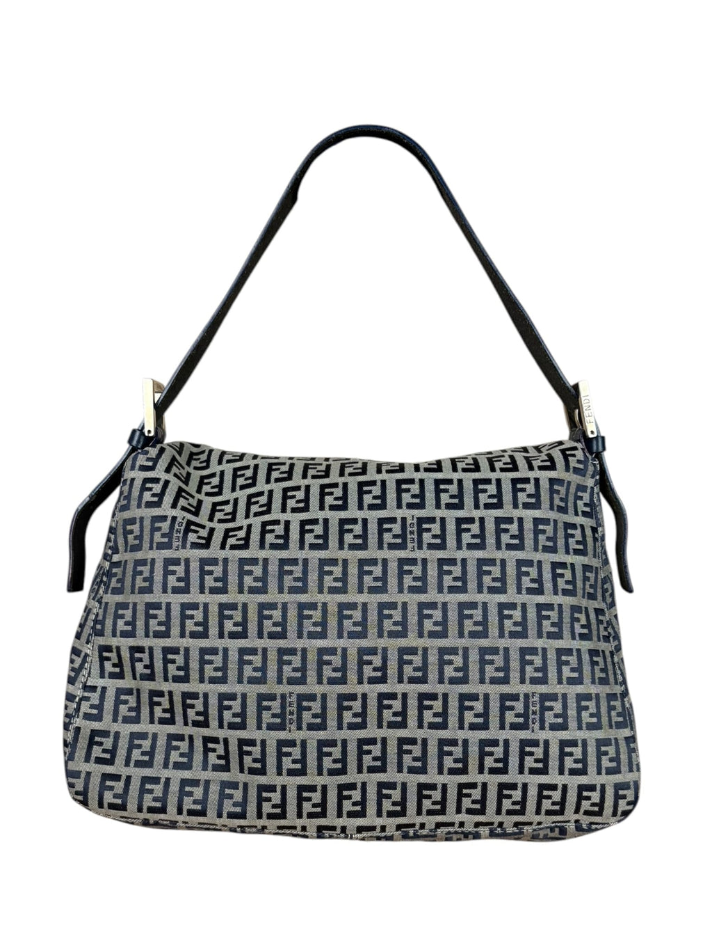 Fendi Navy/Grey Leather Trim Zucca Mamma Baguette