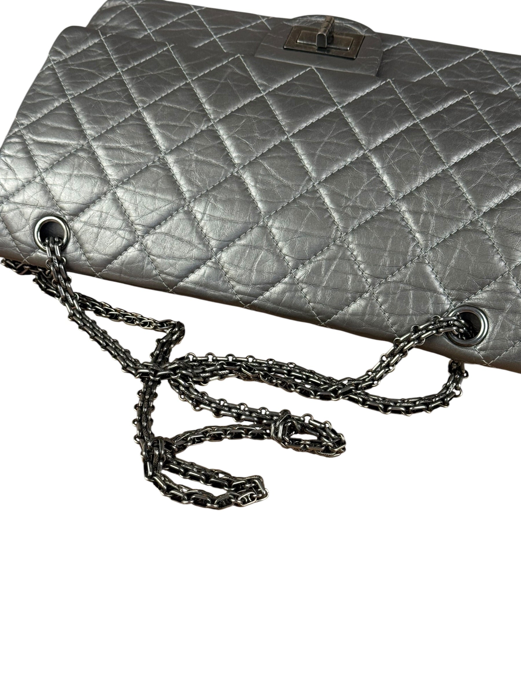 Chanel Metallic Silver Leather Reissue Double Flap Shoulder Bag 2.55 2005