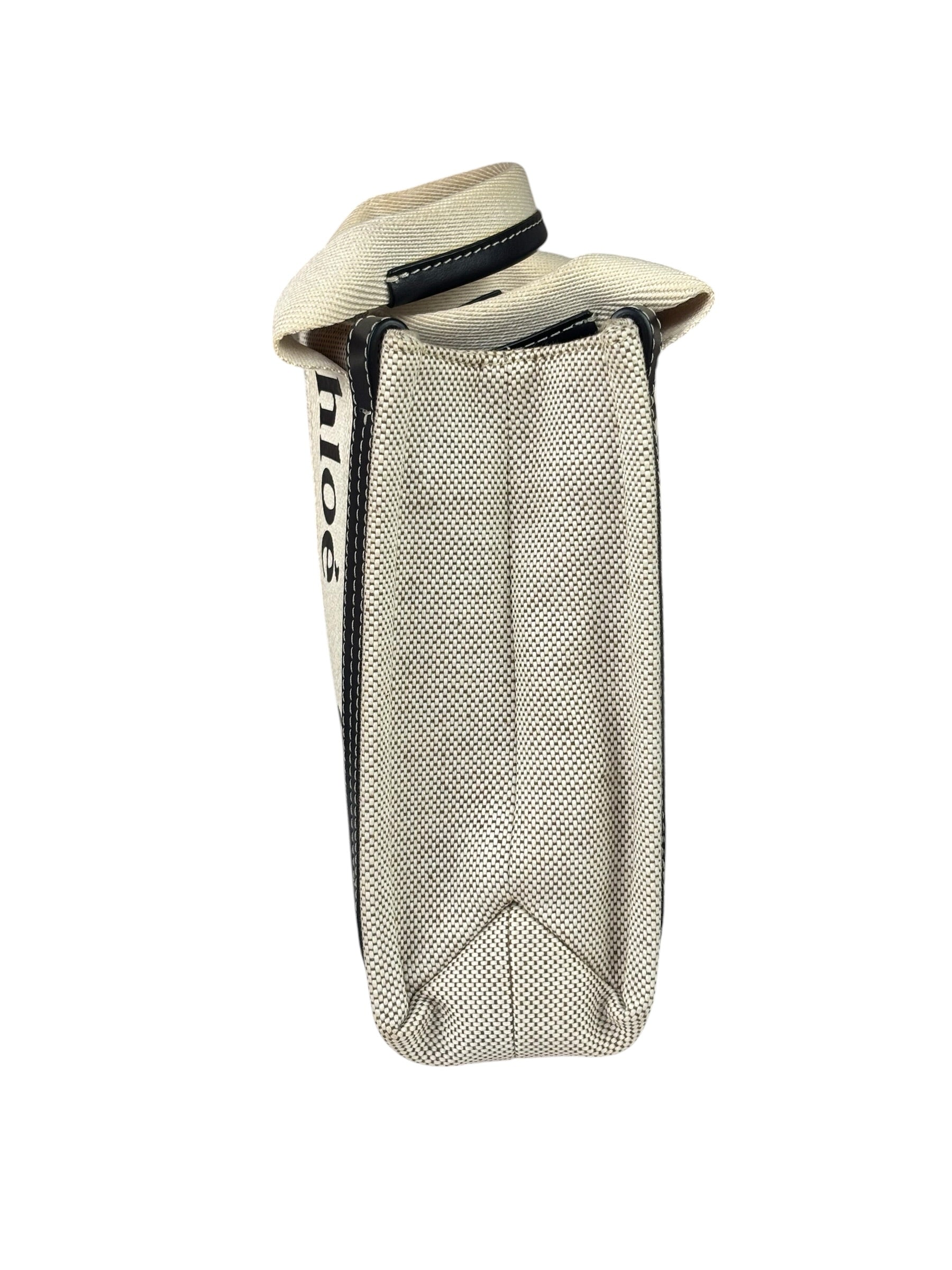 Chloe Beige Leather Trim Woody Tote Bag