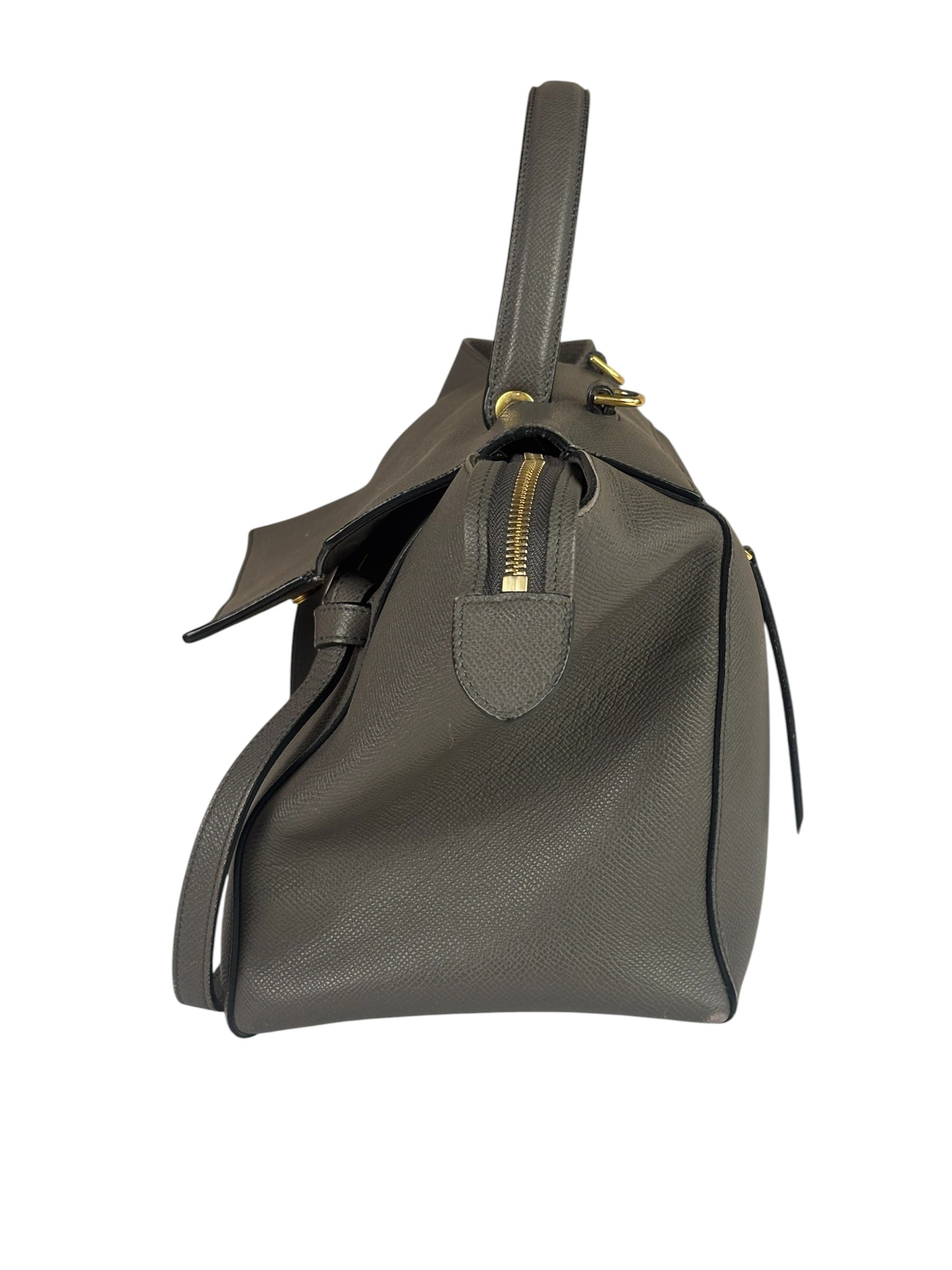 Celine Grey Grained Calfskin Belt Shoulder Bag